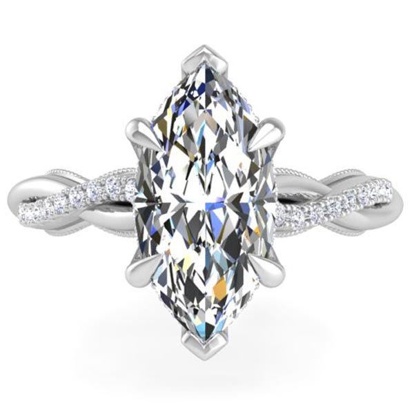 Luna Twist Marquise Hidden Halo Diamond Engagement Ring