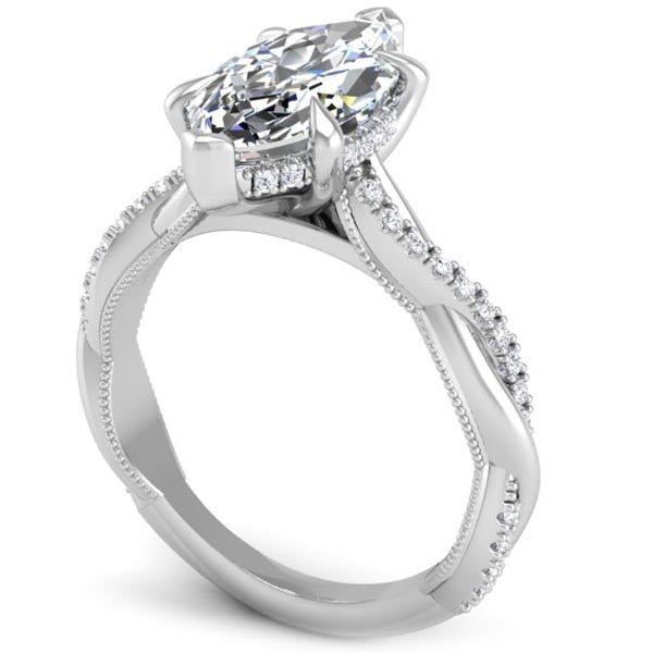Luna Twist Marquise Hidden Halo Diamond Engagement Ring