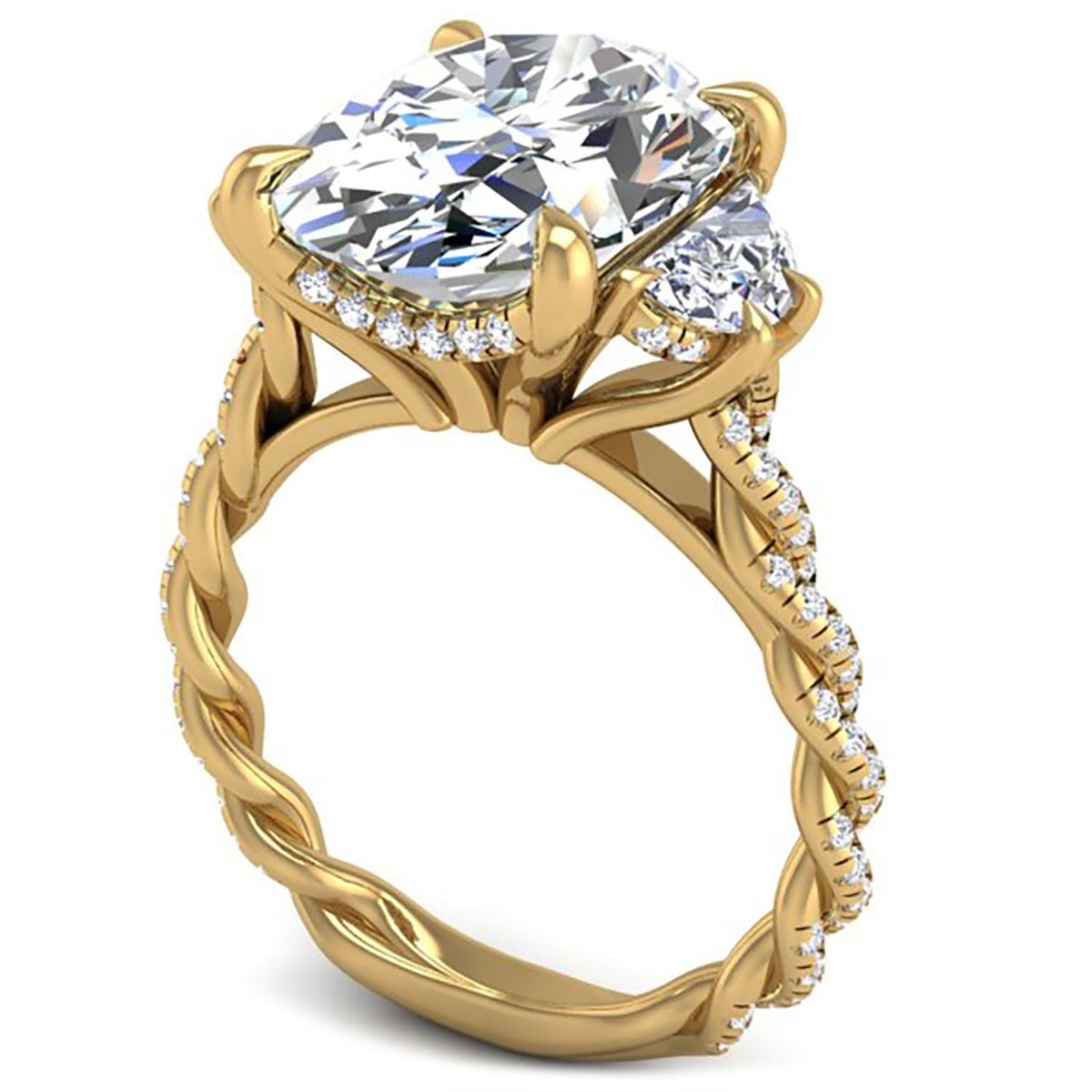 Phoebe Oval Cut Three Stone Twist Diamond Engagement Ring