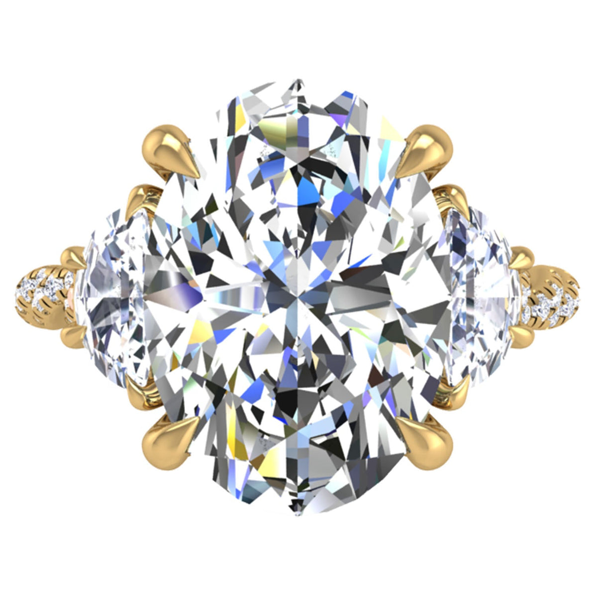 Phoebe Oval Cut Three Stone Twist Diamond Engagement Ring