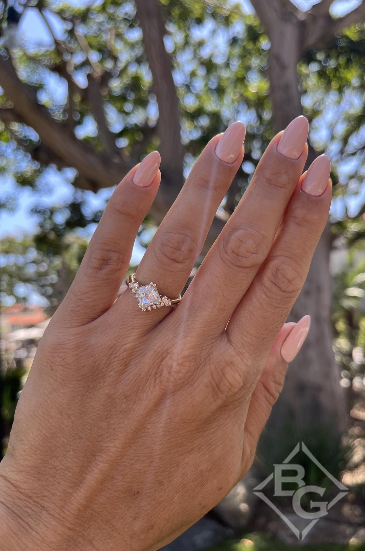 Princess Cut Compass Set Moon Glow Diamond Engagement Ring