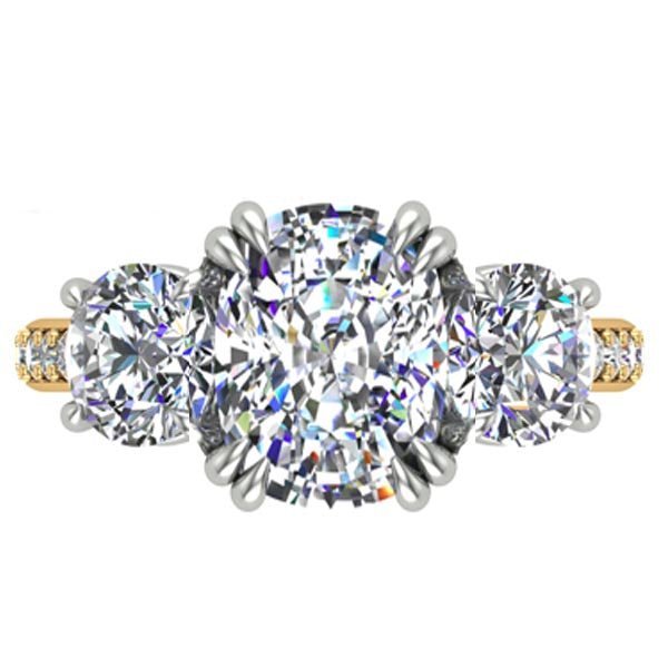 The Meghan' Three Stone Cushion & Round Cut Engagement Ring