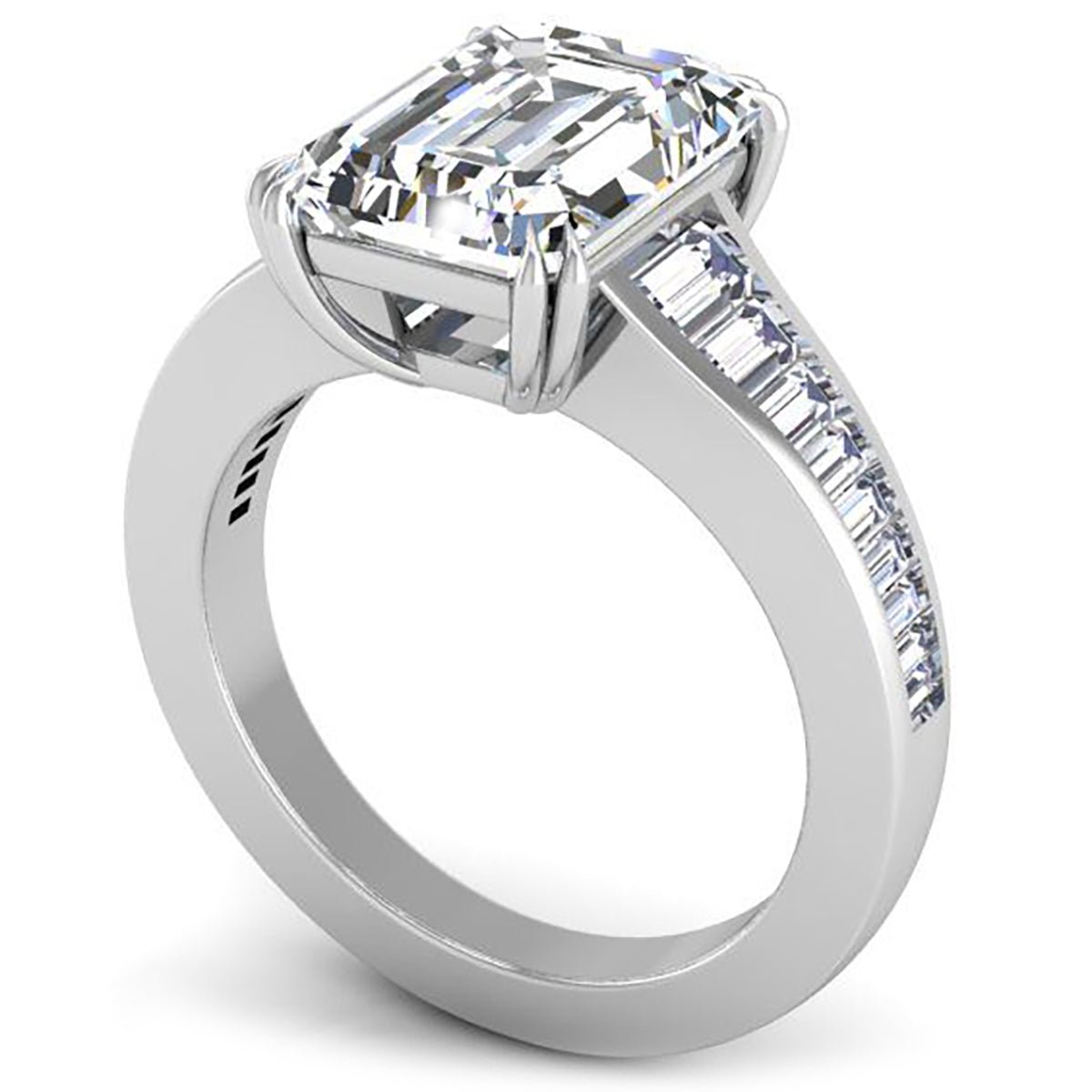 Venus Tapered Channel Set Emerald Cut Diamond Engagement Ring