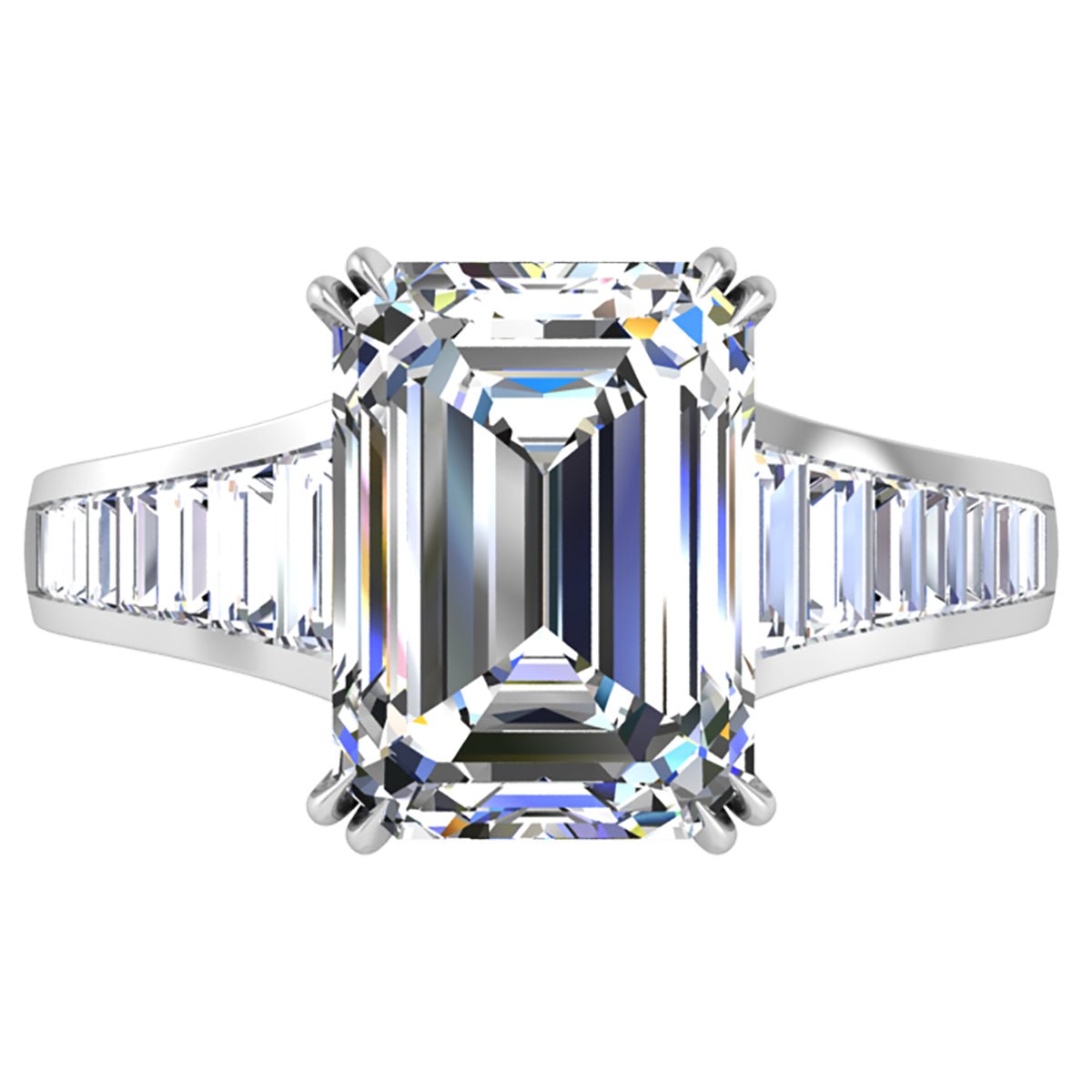 Venus Tapered Channel Set Emerald Cut Diamond Engagement Ring