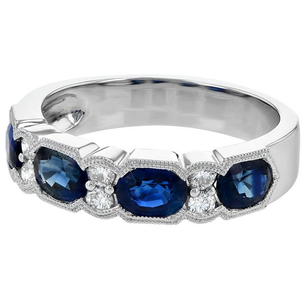 Vintage Style Stackable Blue Sapphire Diamond Band