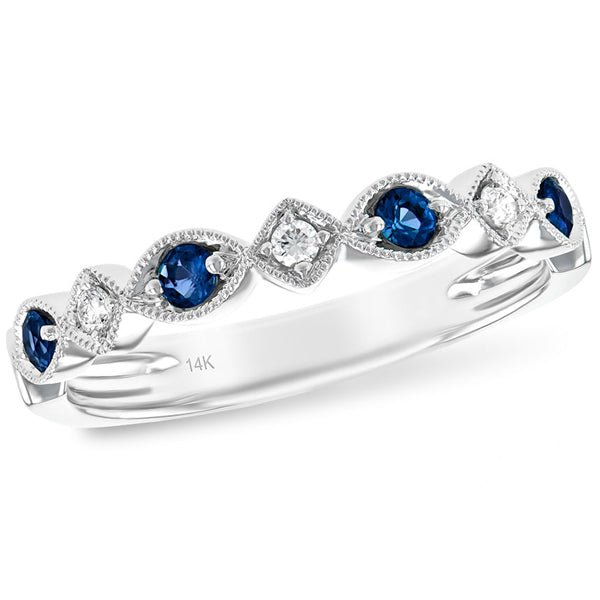Vintage Style Thin Stackable Blue Sapphire Diamond Band