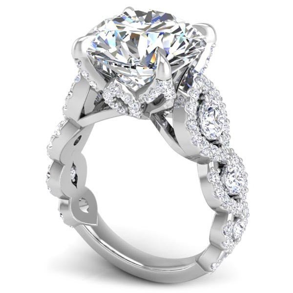 Whitney Large Round Mined Diamond Engagement Ring with Marquise Shaped Details