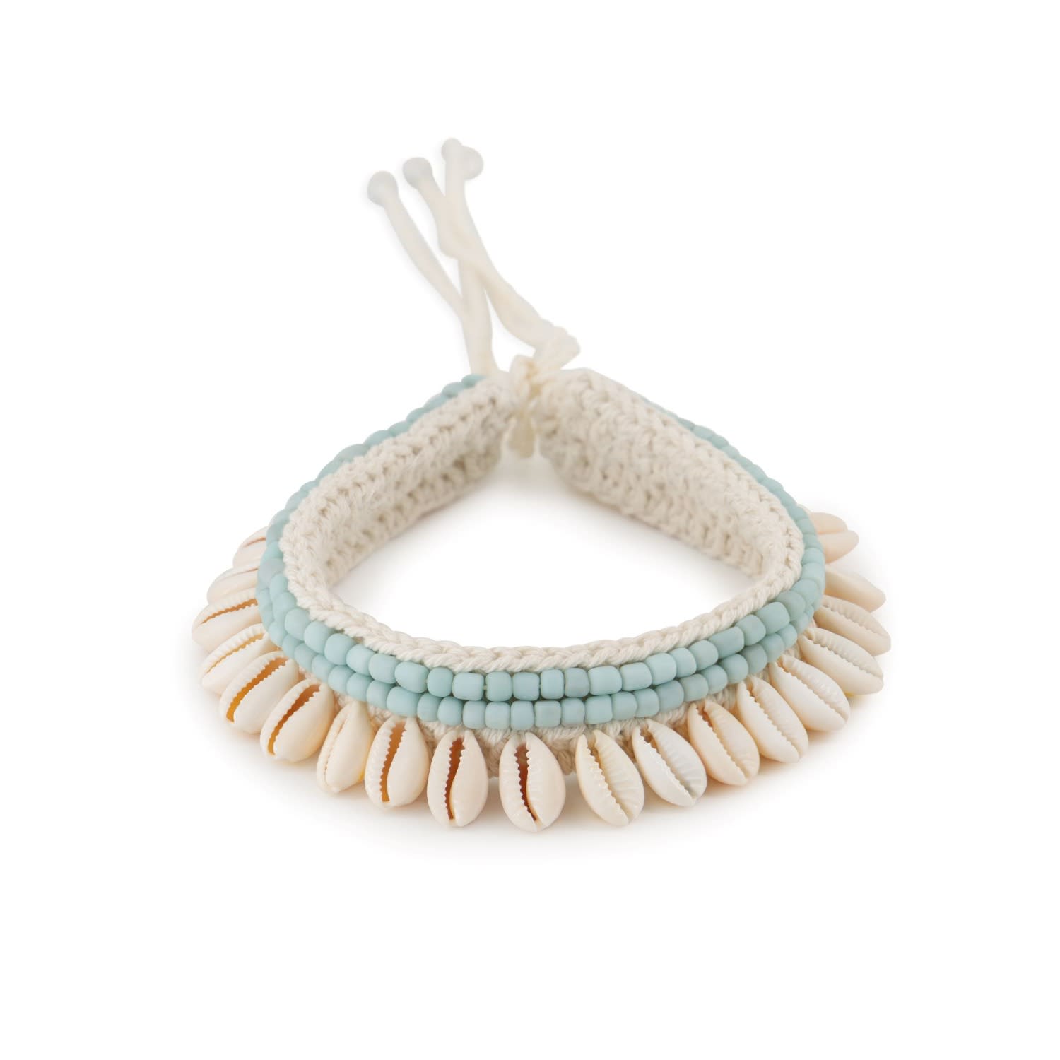 Bene Cowrie Shell & Bead Macrame Choker - Blue