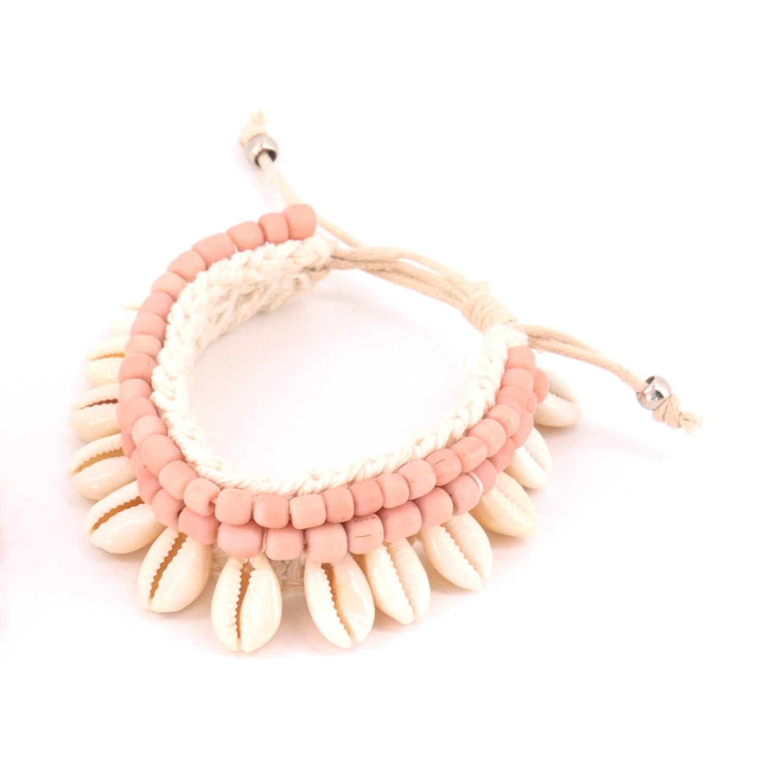 Bene Cowrie Shell & Beaded Macrame Bracelet - Pink