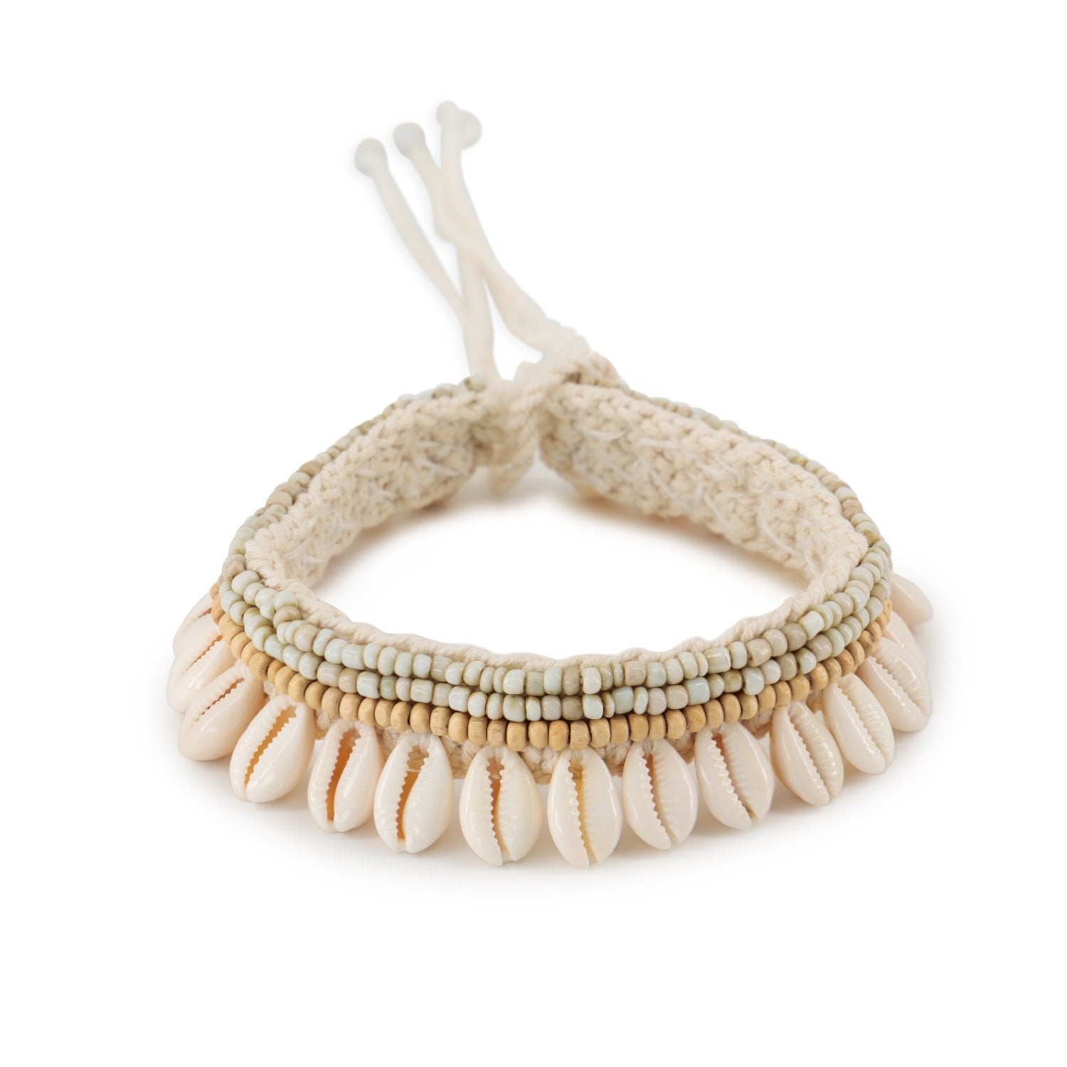 Bene Cowrie Shell Beaded Macrame Choker - Sand