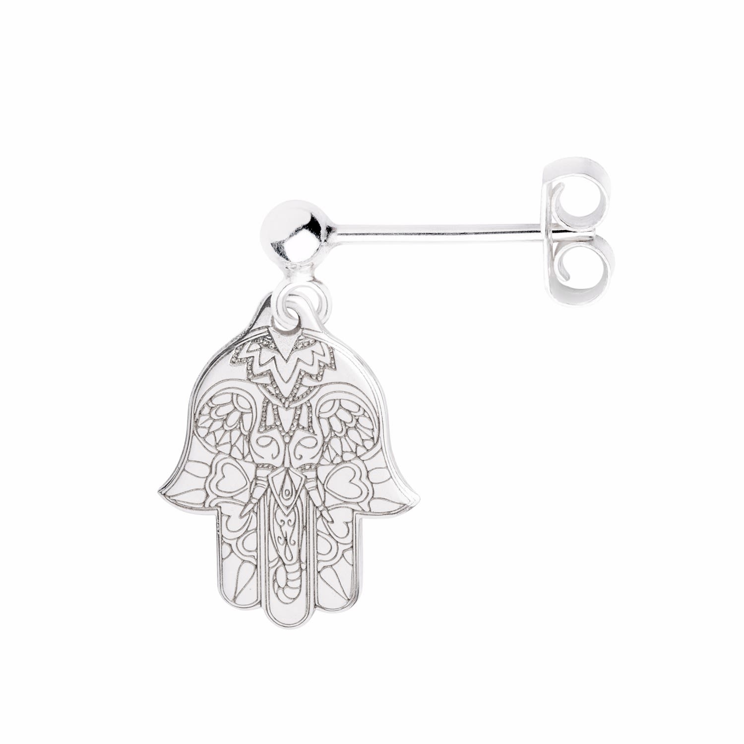 Silver Hamsa Hand Single Short Drop Earring