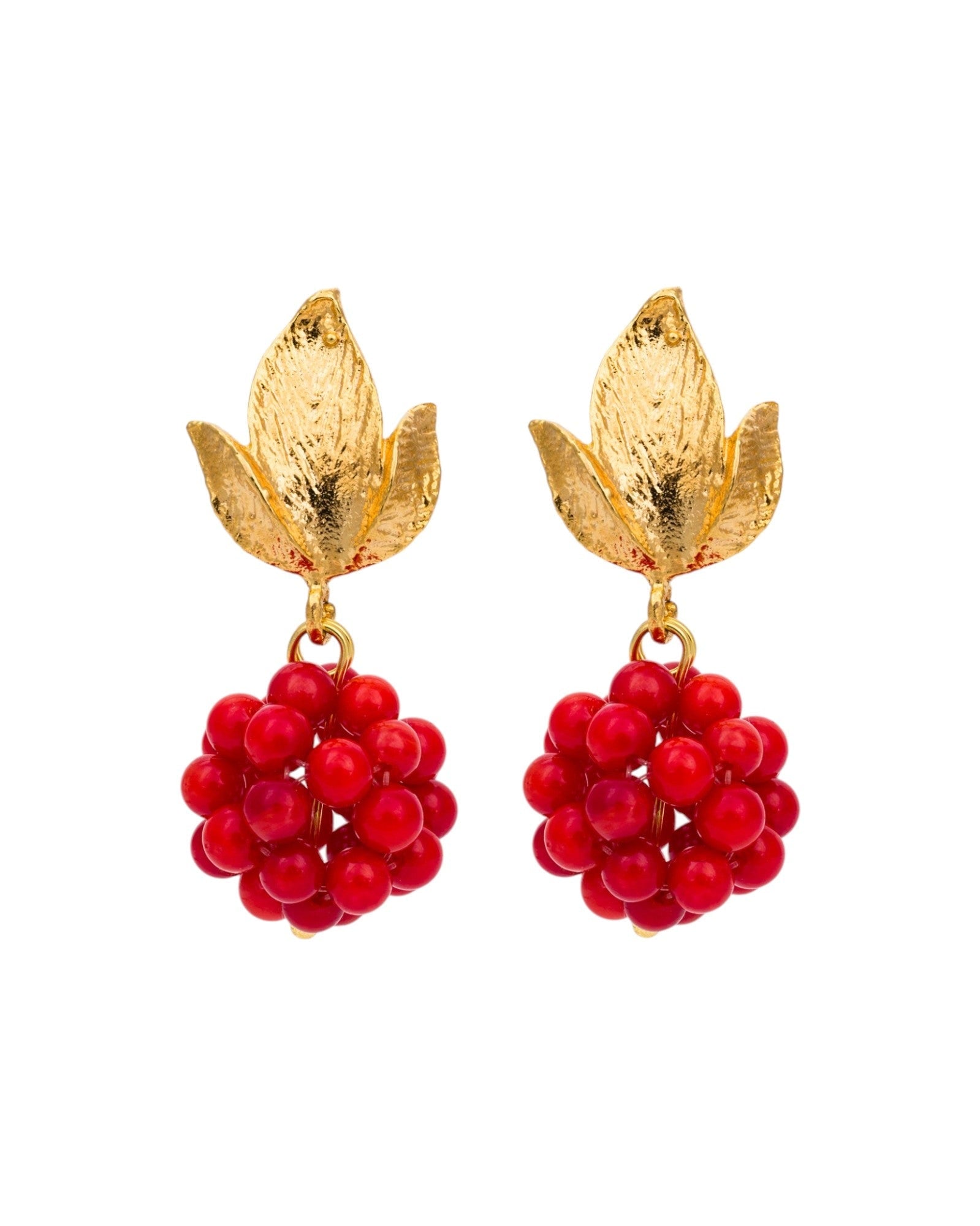 Berry Cluster Earrings With Gold Leaf Design