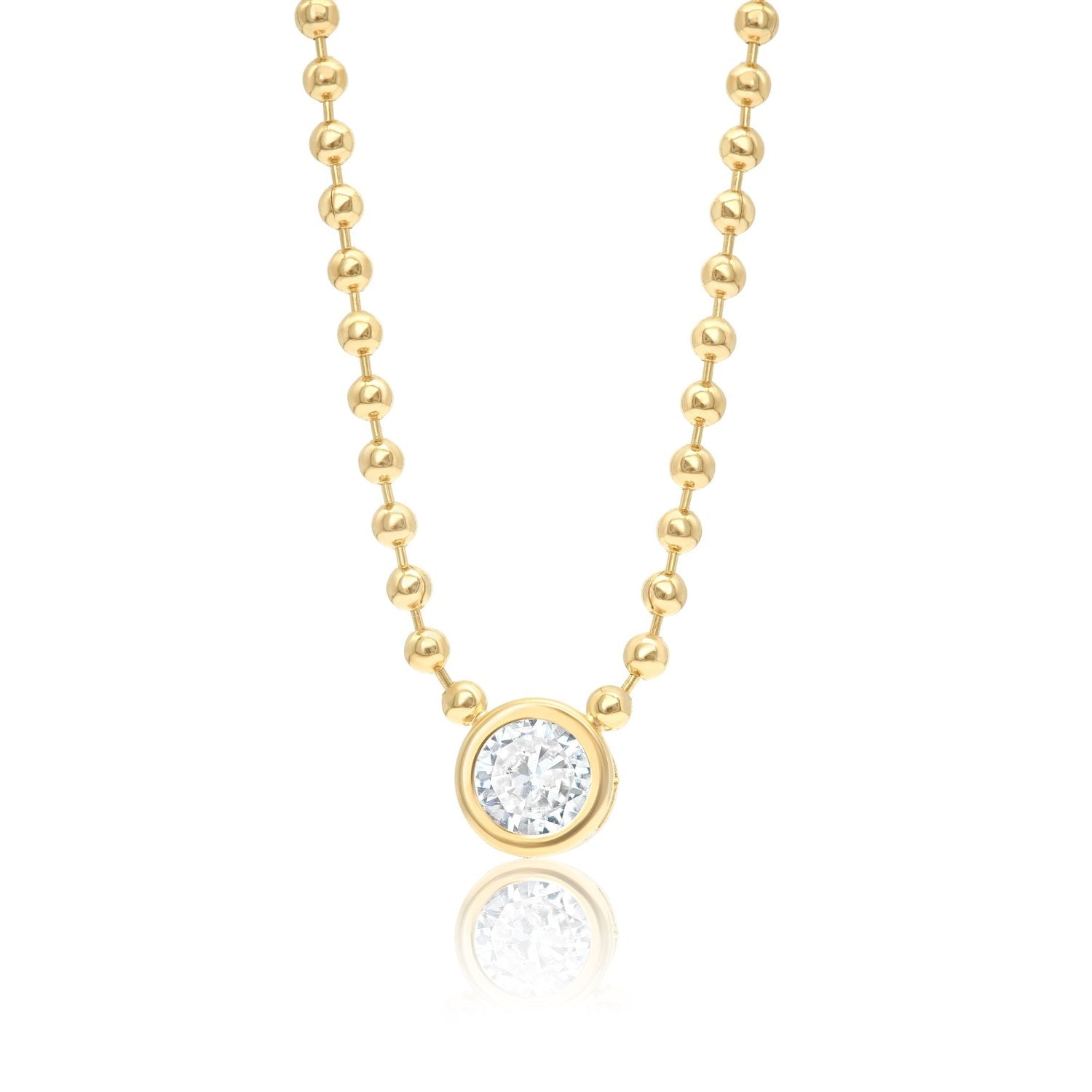 Bezel Round Pendant Ball Chain - Gold