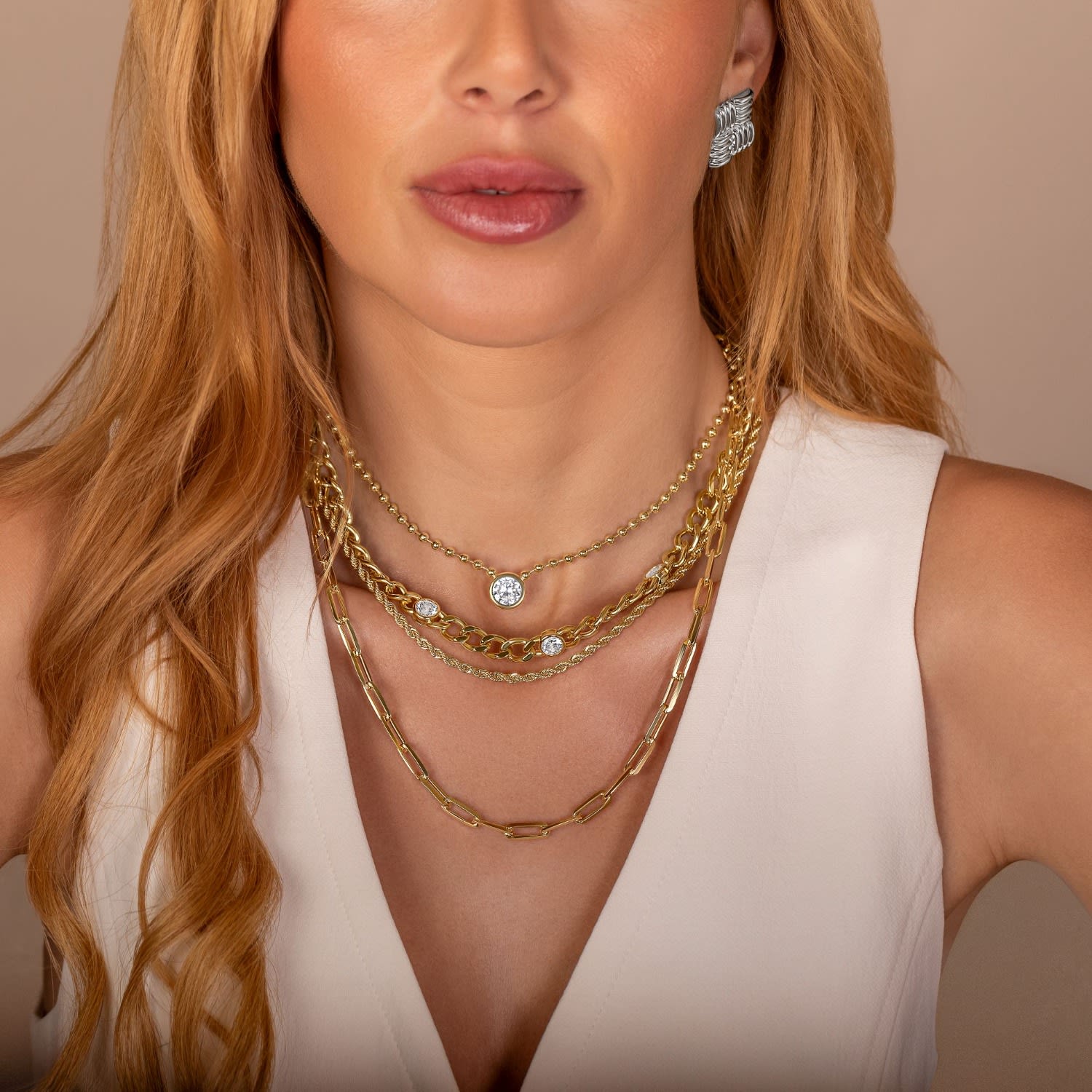 Bezel Round Pendant Ball Chain - Gold