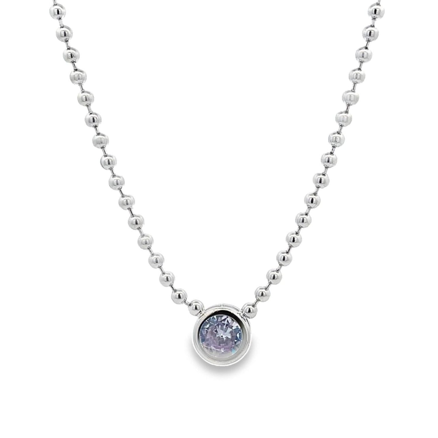 Bezel Round Pendant Ball Chain - Silver
