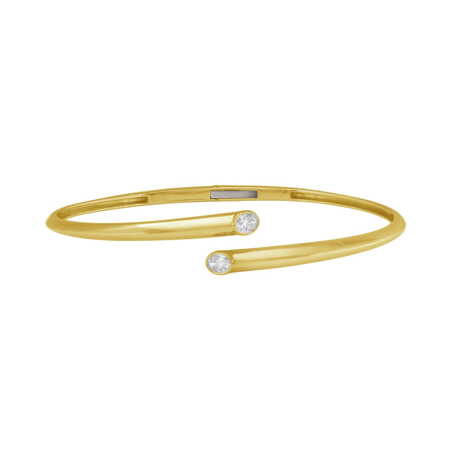 Oval Shape Bezel Set Diamond Cuff Bracelet In Yellow Gold – Elegant Everyday Fine Jewelry