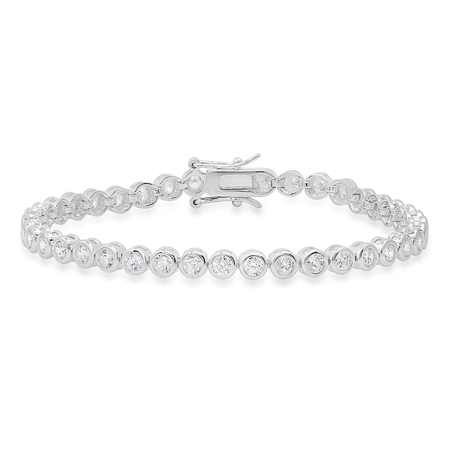 Bezel Set Diamond Cz Tennis Bracelet In Sterling Silver
