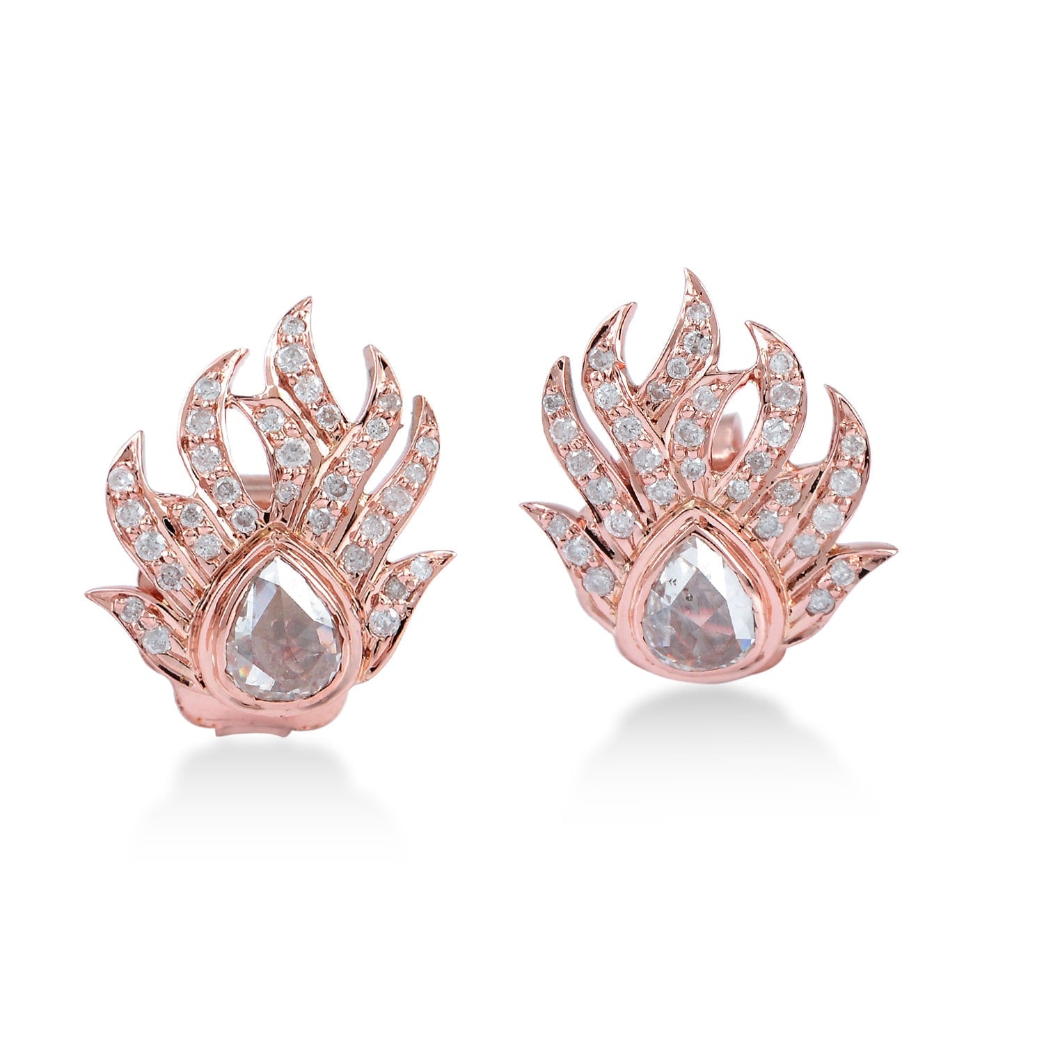 Bezel Set Diamond Studs In 18K Rose Gold – Fine Designer Earrings