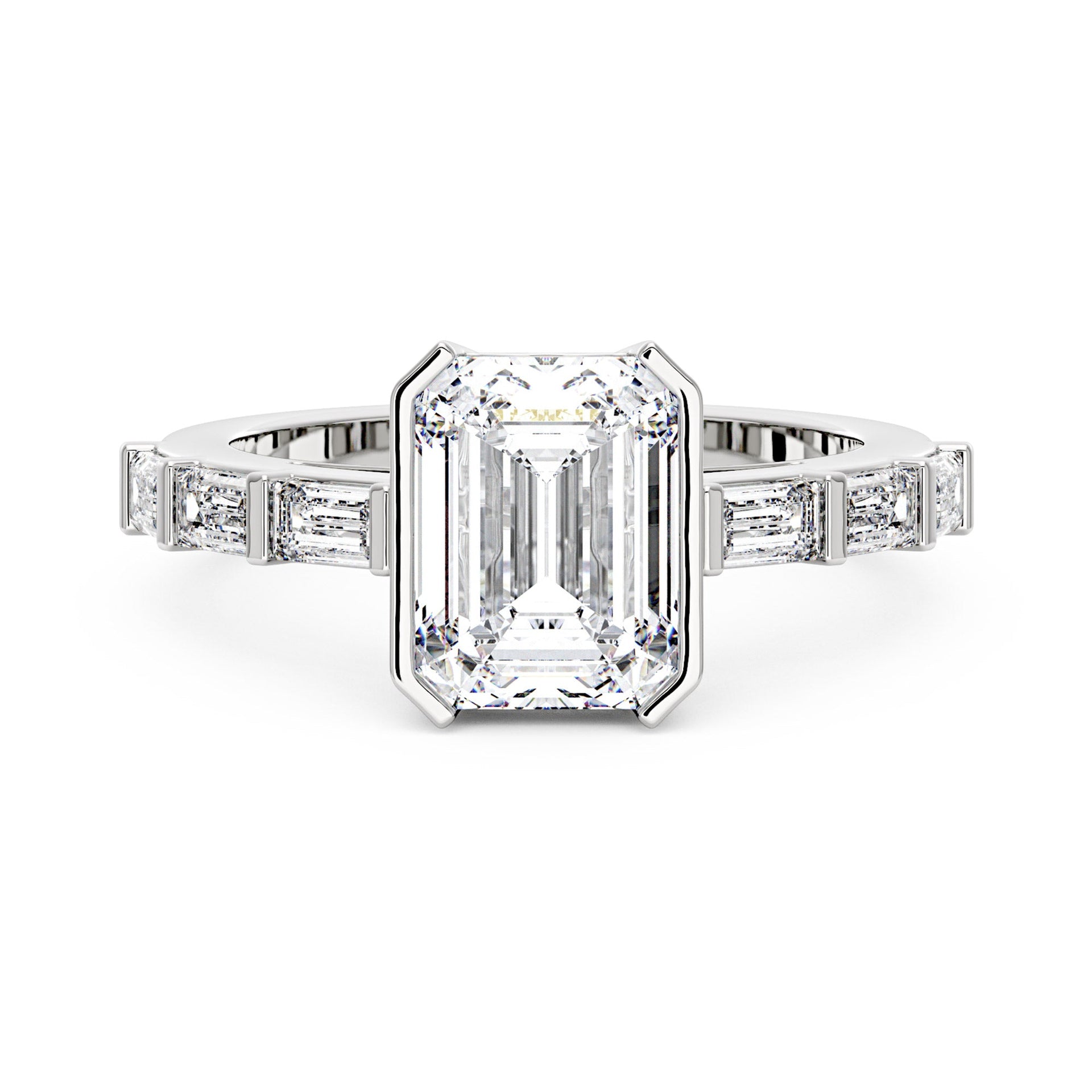 3 Carat Art Deco Emerald Moissanite Bezel Ring