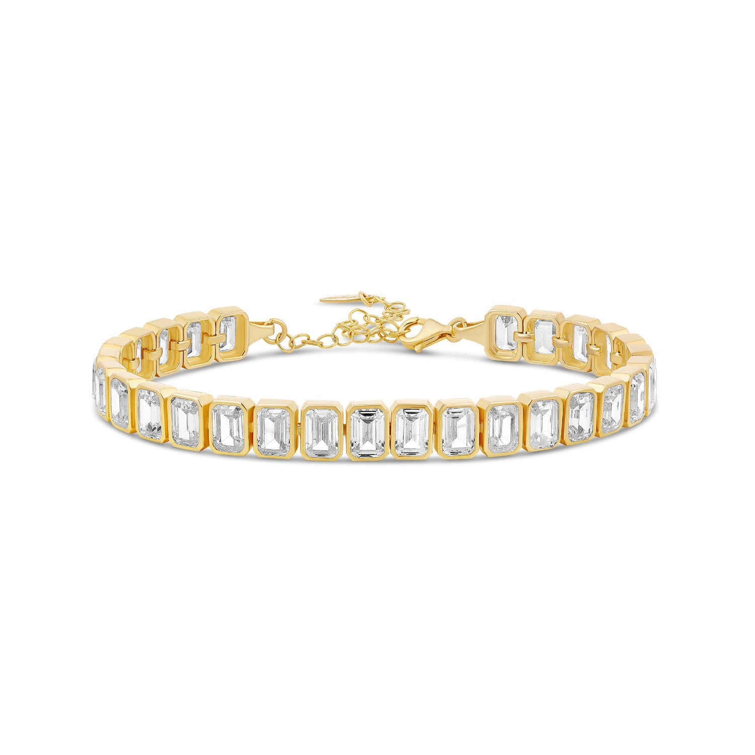 Bezel Set Emerald Tennis Statement Bracelet - Gold