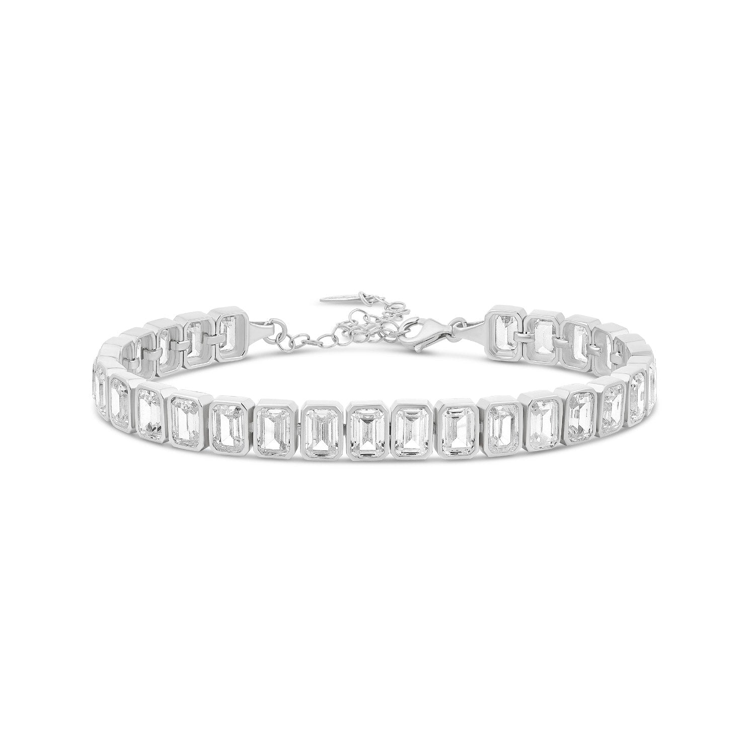 Bezel Set Emerald Tennis Statement Bracelet - Silver