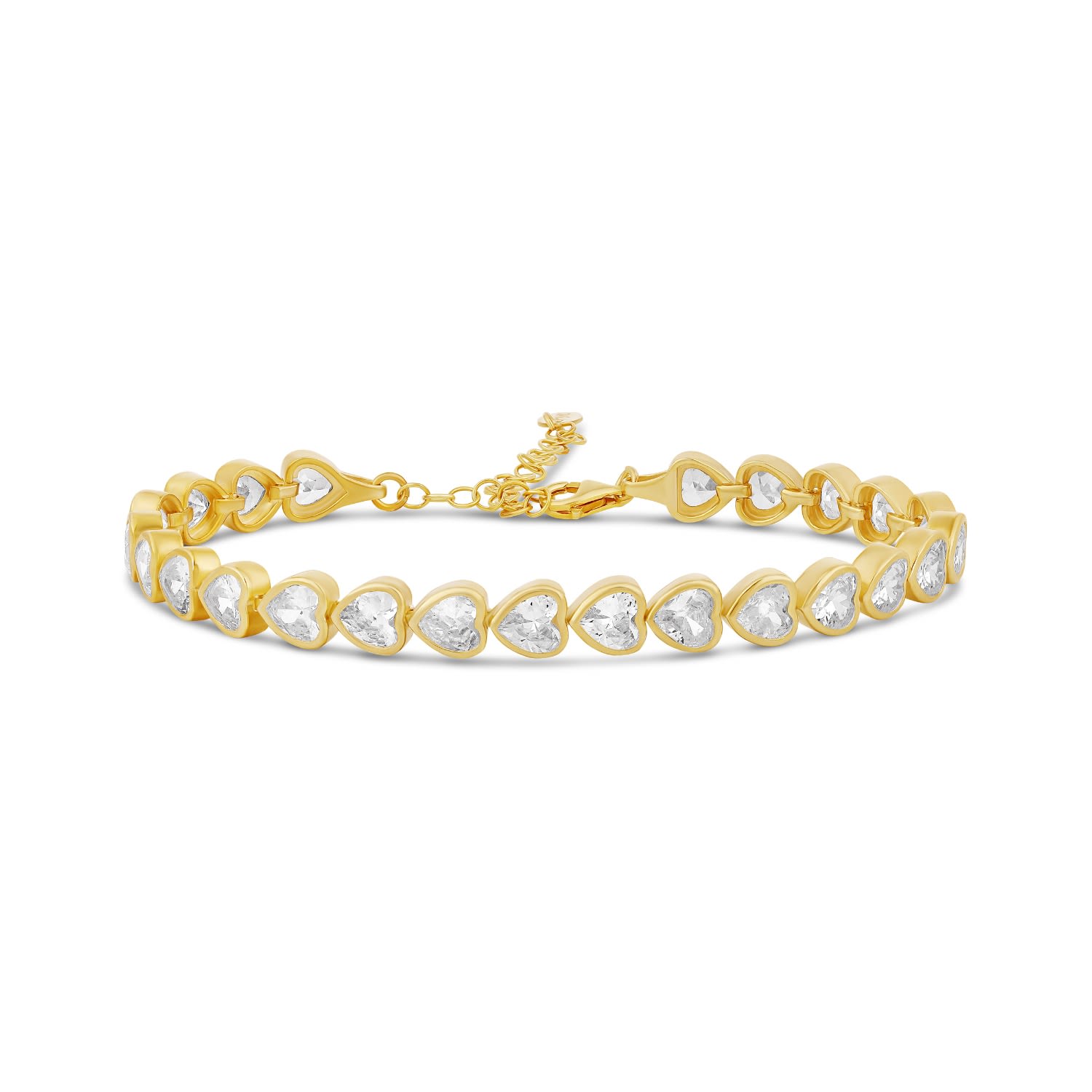 Bezel-Set Heart Tennis Bracelet - Gold