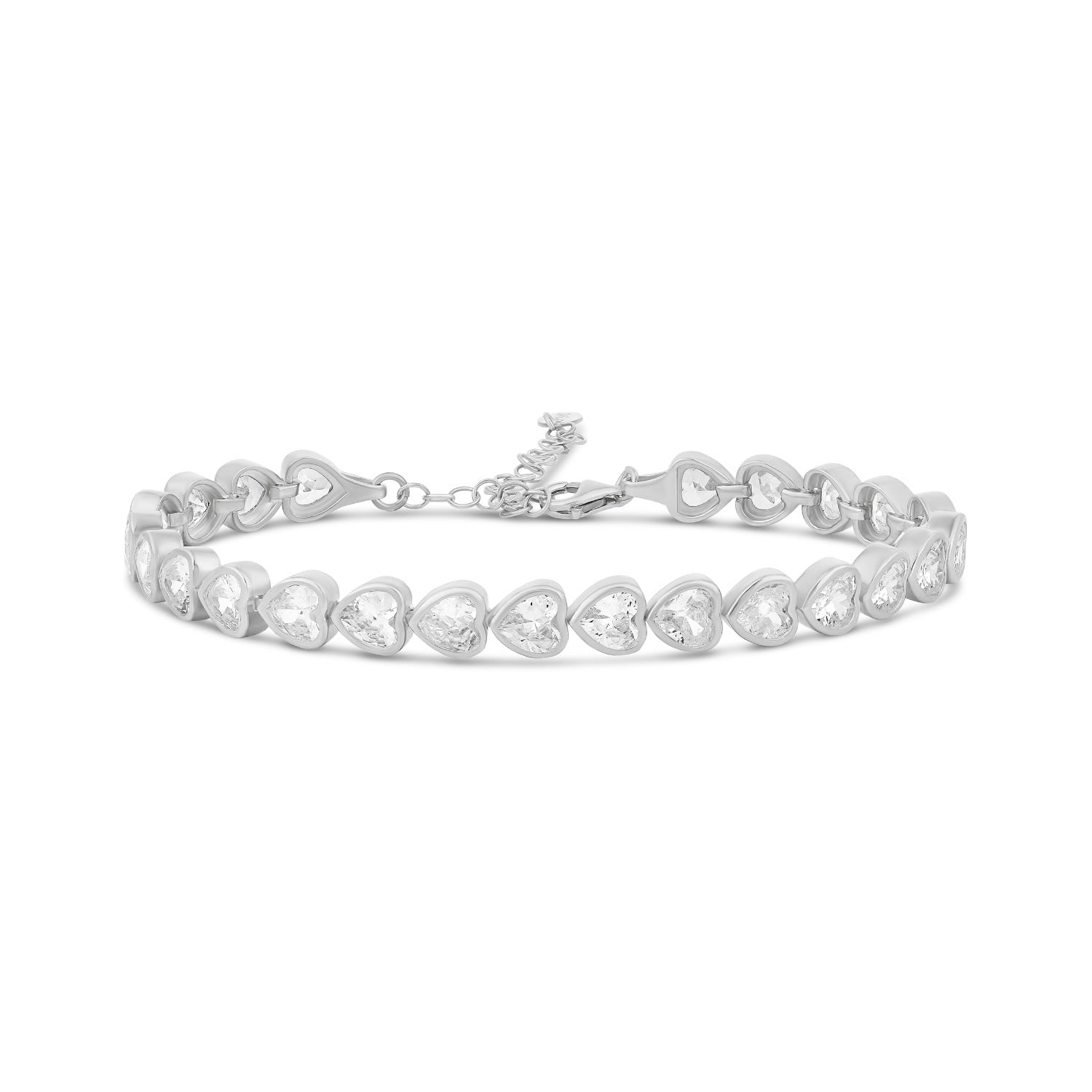 Bezel-Set Heart Tennis Bracelet - Silver