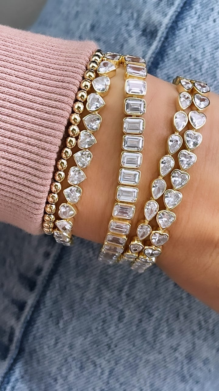 Bezel-Set Heart Tennis Bracelet - Gold