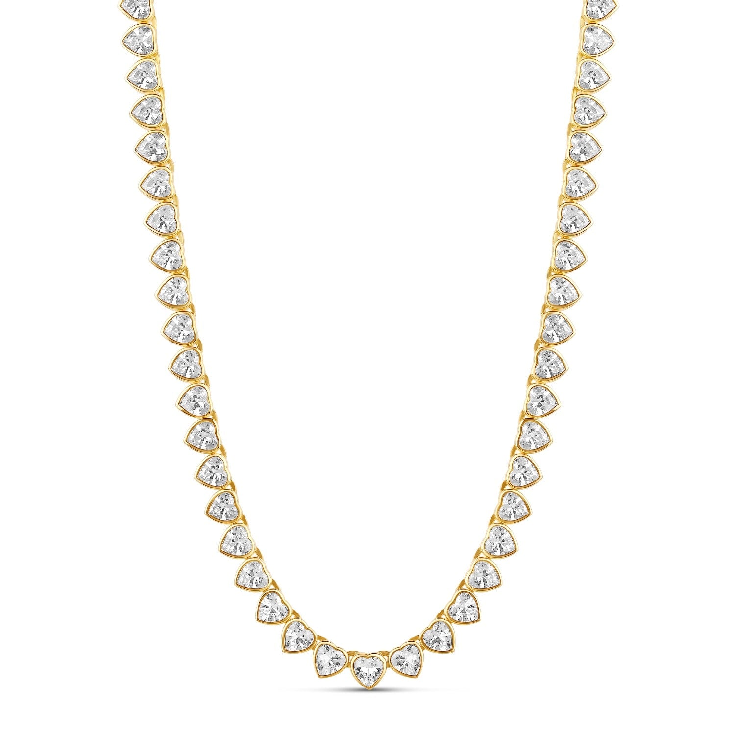 Bezel Set Heart Tennis Necklace - Gold