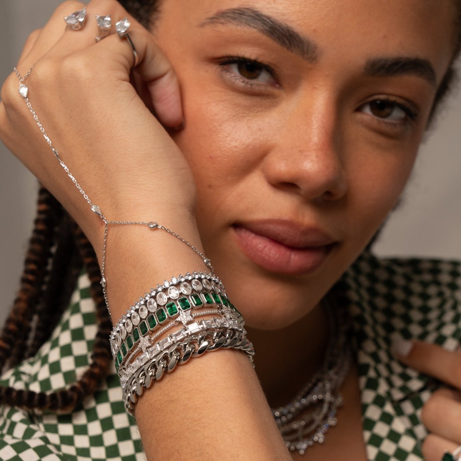 Bezel-Set Oval Tennis Statement Bracelet - Silver