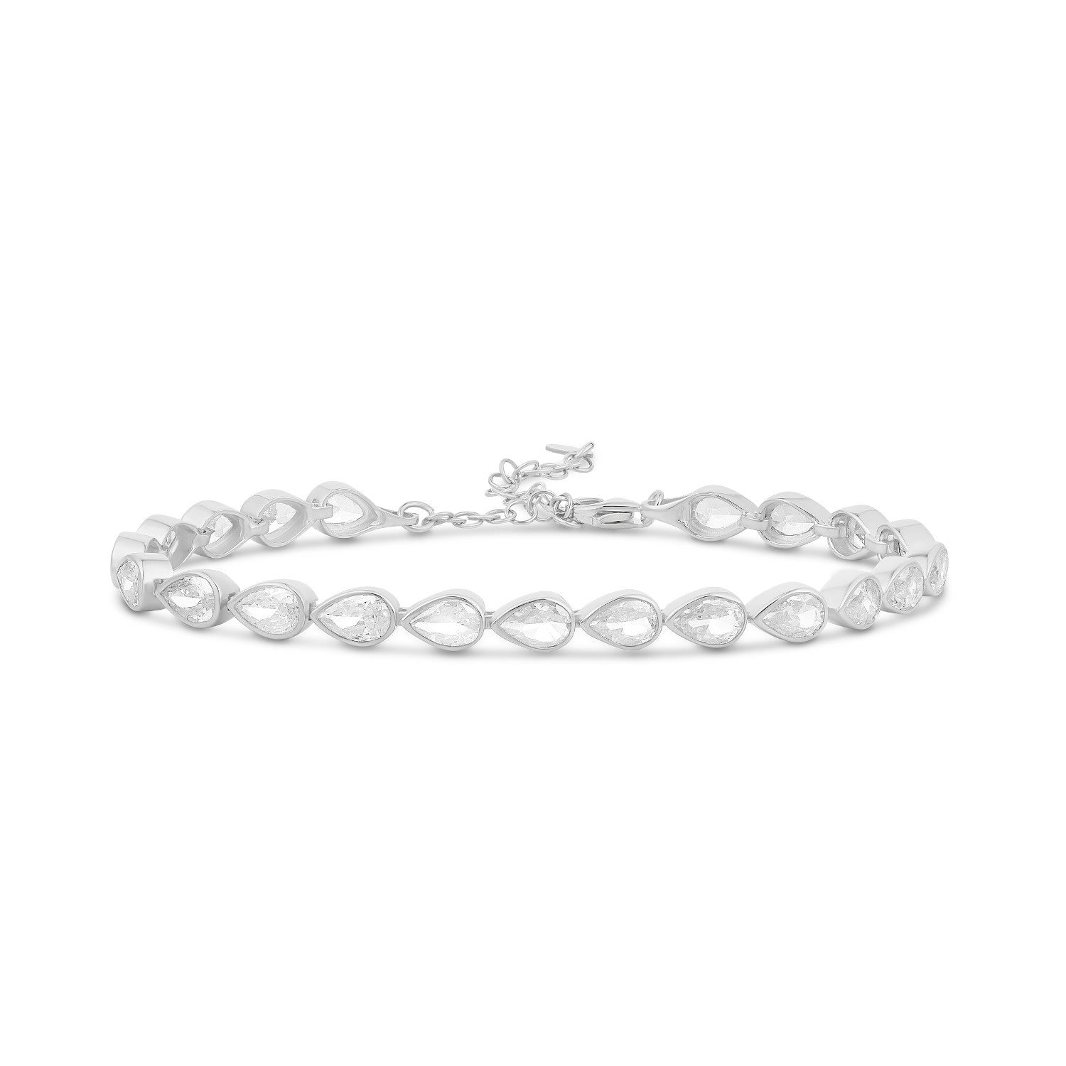 Bezel Set Pear Tennis Bracelet - Silver