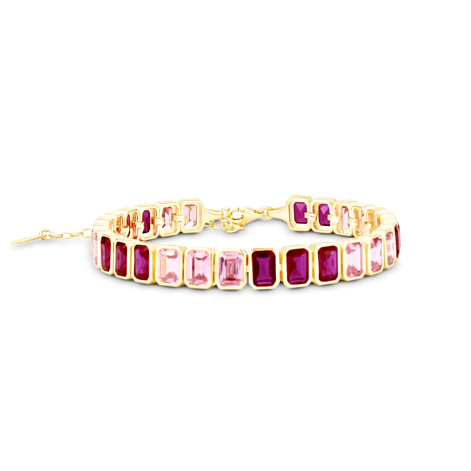 Bezel-Set Color Emerald Tennis Bracelet - Pink