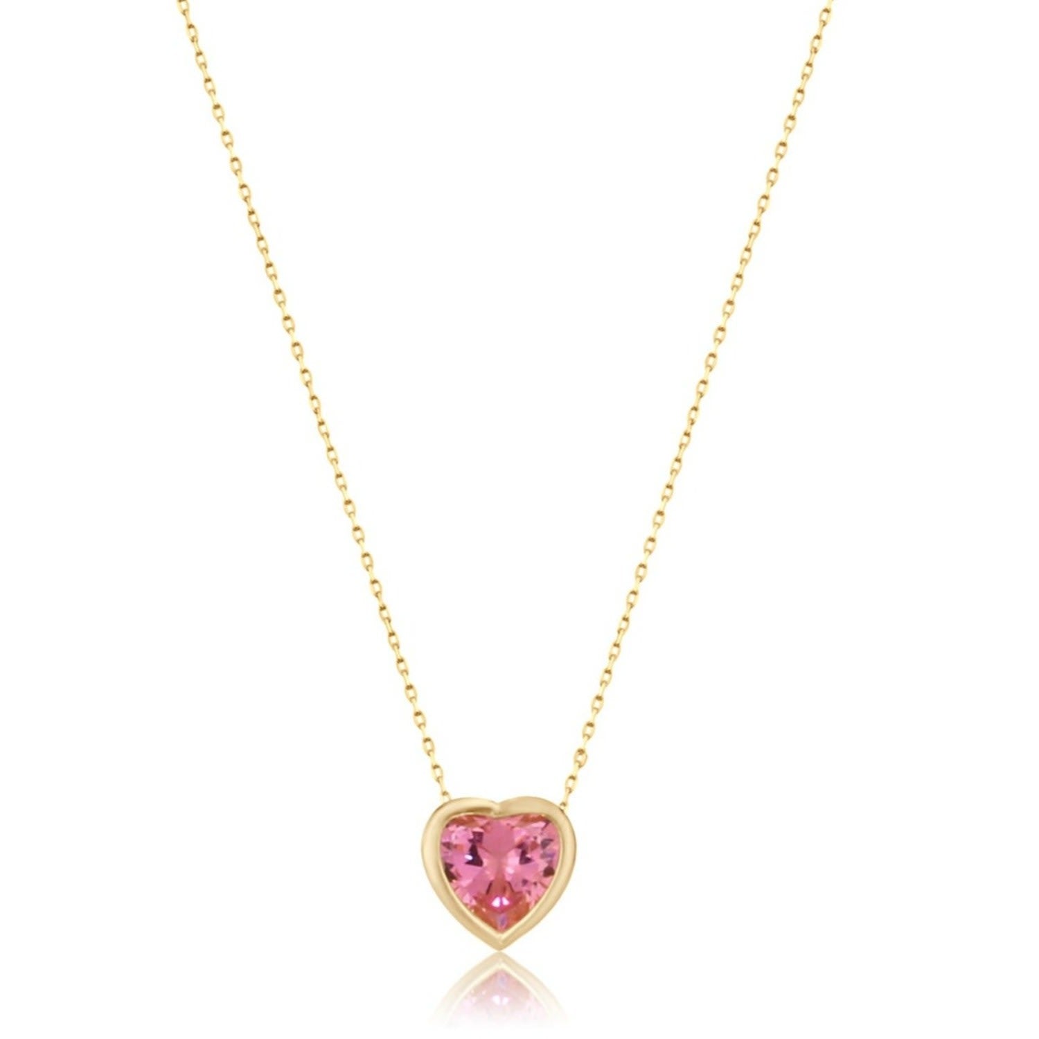 Bezel-Set Solitaire Necklace - Heart Gold & Light Pink