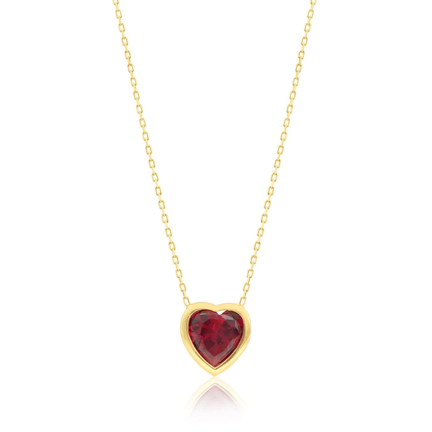Bezel-Set Solitaire Necklace - Heart Gold & Red