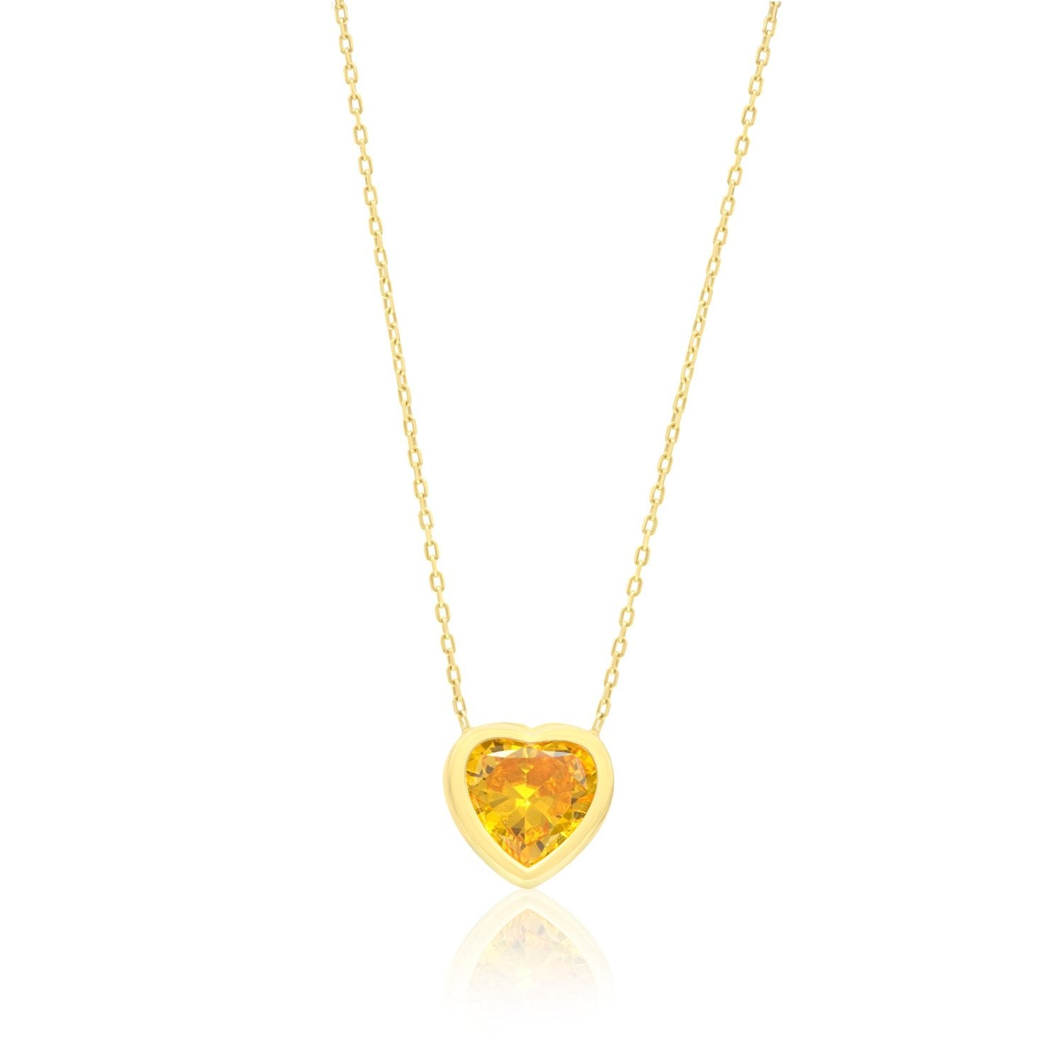 Bezel-Set Solitaire Necklace - Heart Gold & Yellow
