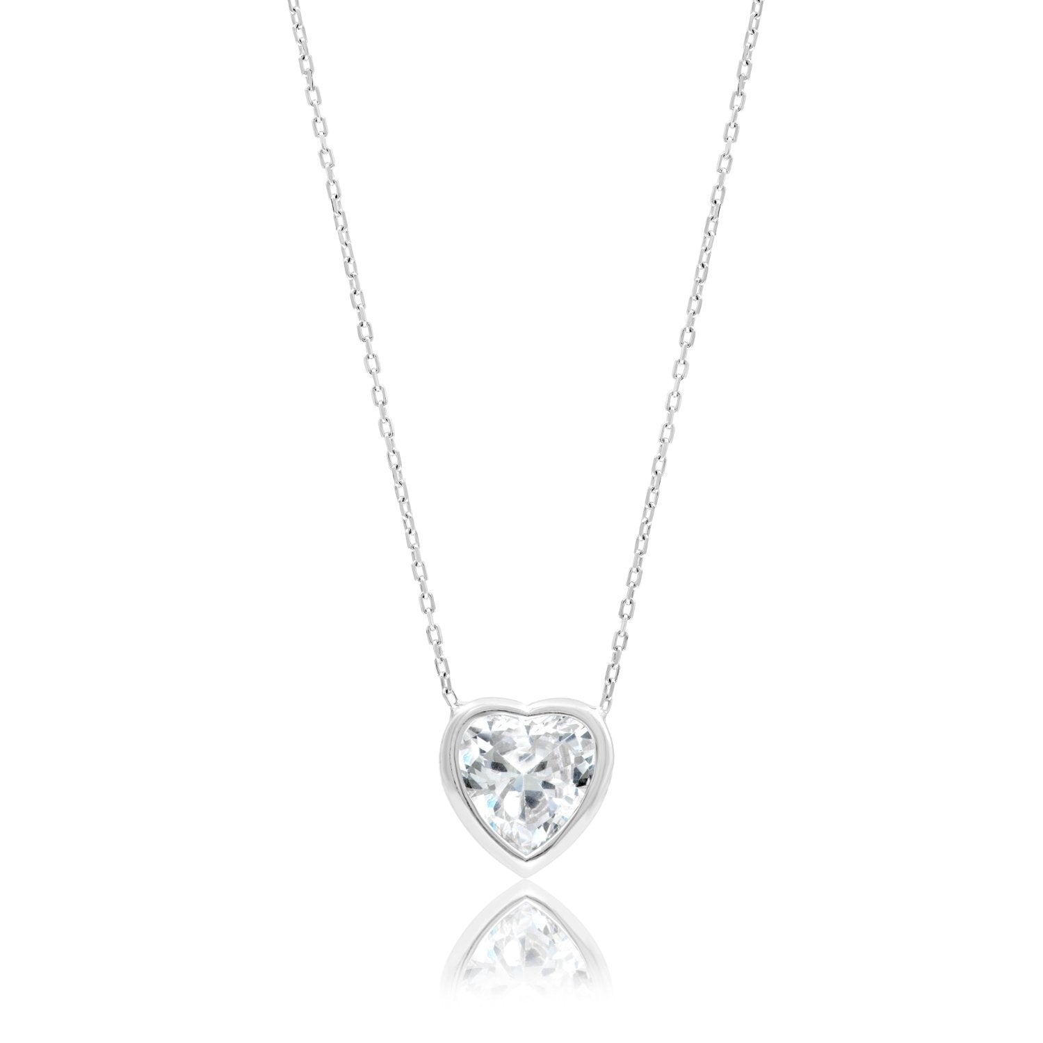Bezel-Set Solitaire Necklace - Heart Silver