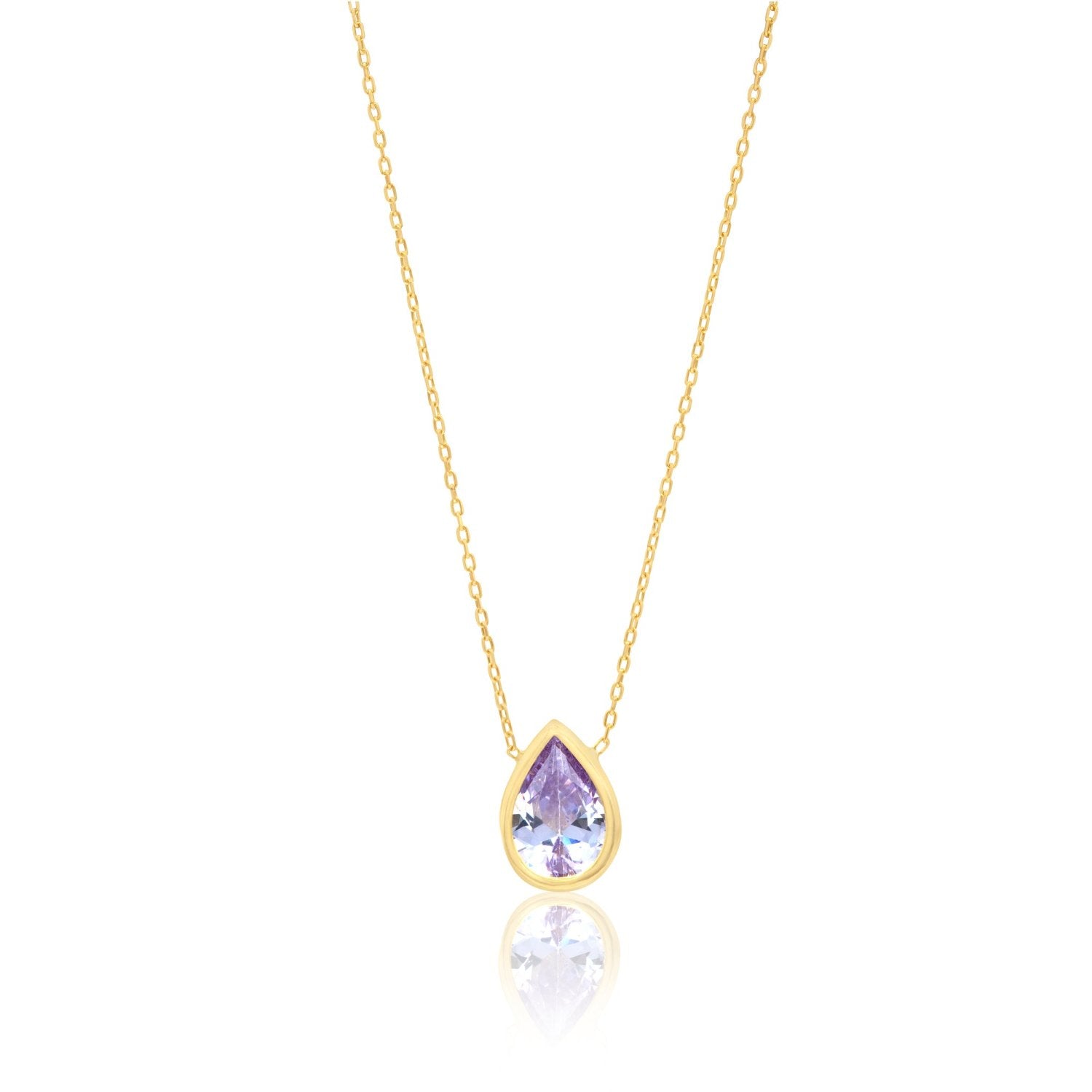 Bezel-Set Solitaire Necklace - Pear Gold & Purple