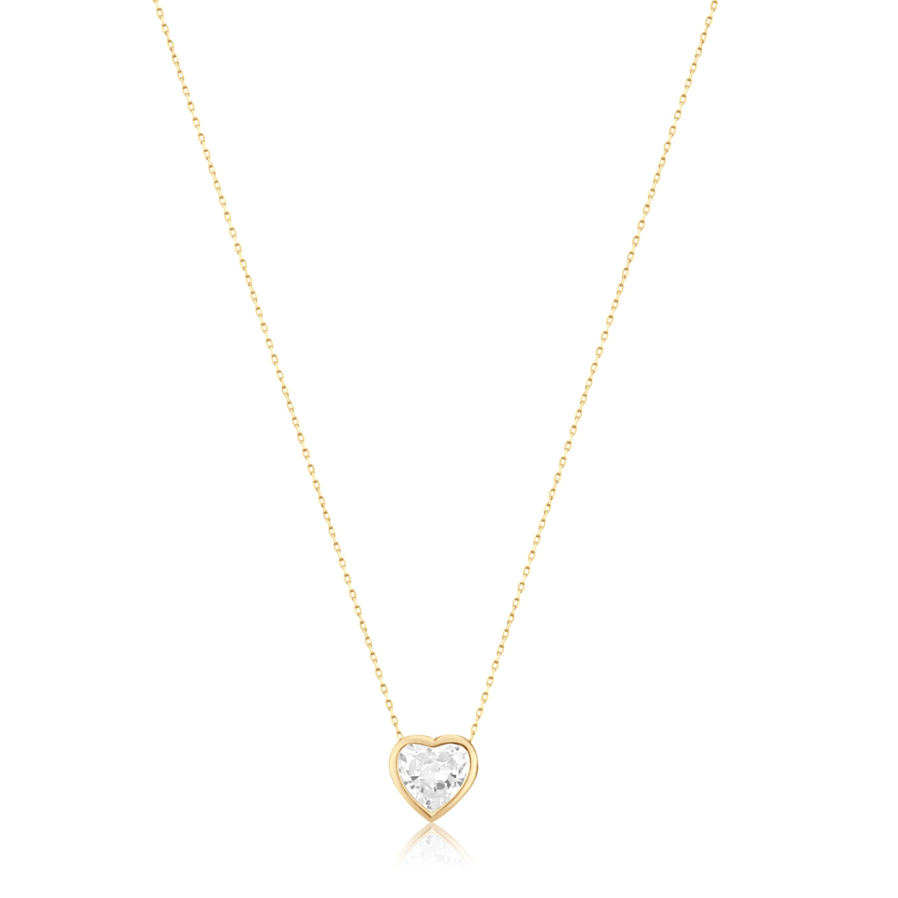 Bezel-Set Solitaire Necklace - Heart Gold & White