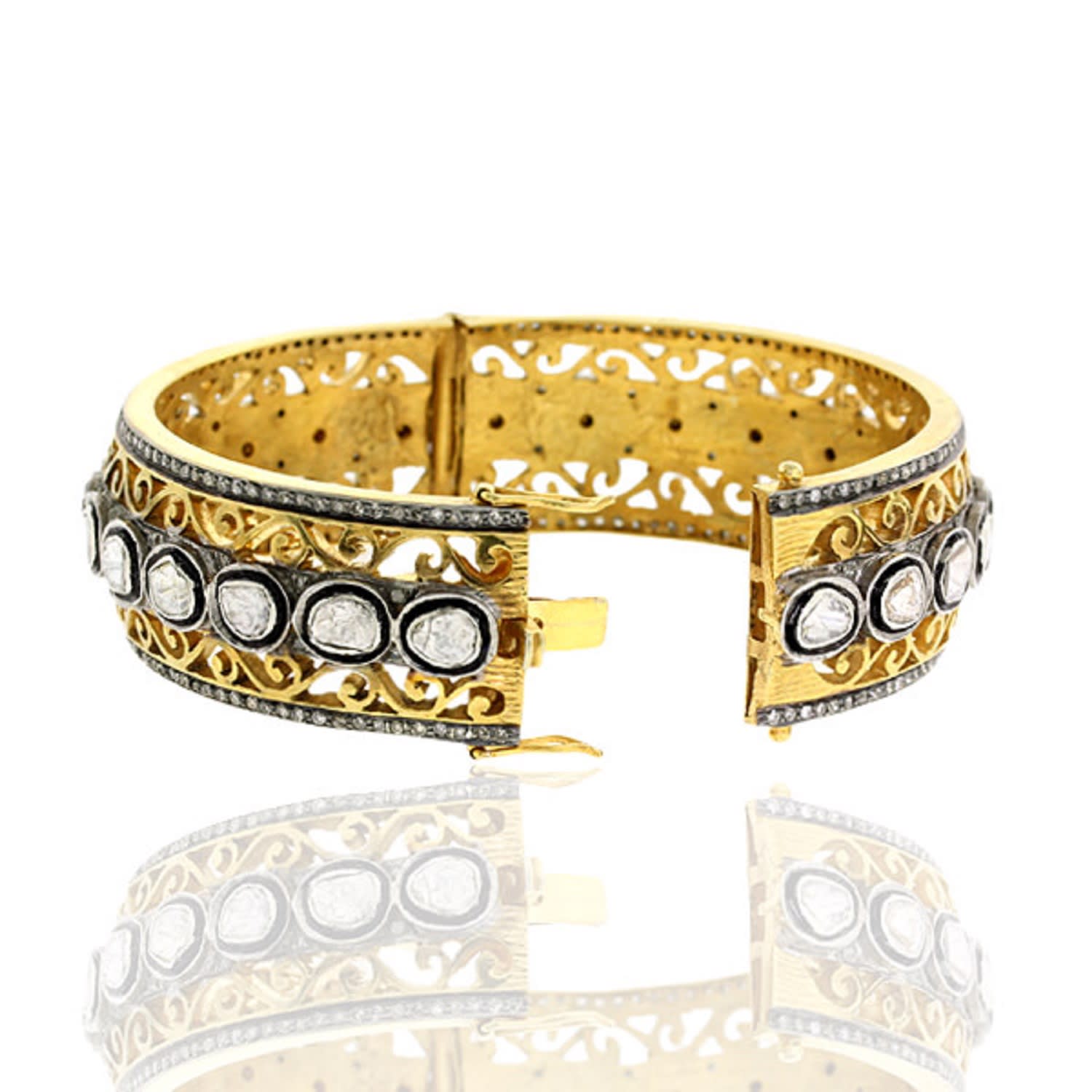 Bezel-Set Uncut Diamond Bangle In Gold & Silver – Victorine Wedding Jewelry