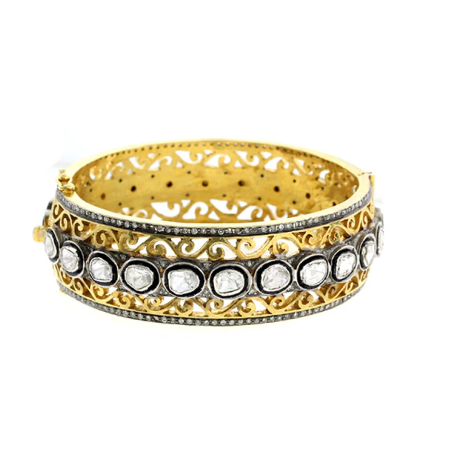 Bezel-Set Uncut Diamond Bangle In Gold & Silver – Victorine Wedding Jewelry