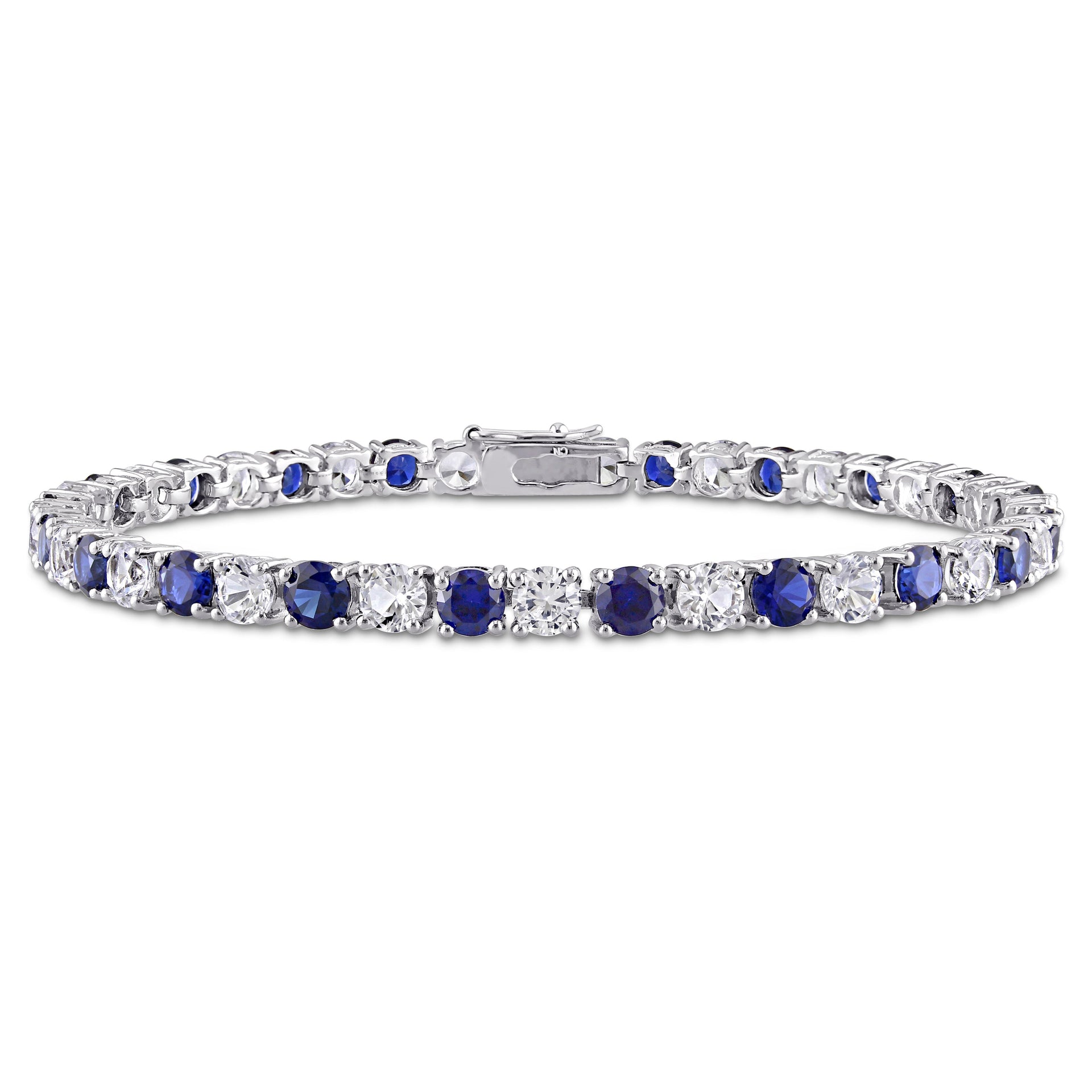 14 1/4 CT TGW Created Blue and White Sapphire Bracelet in Sterling Silver
