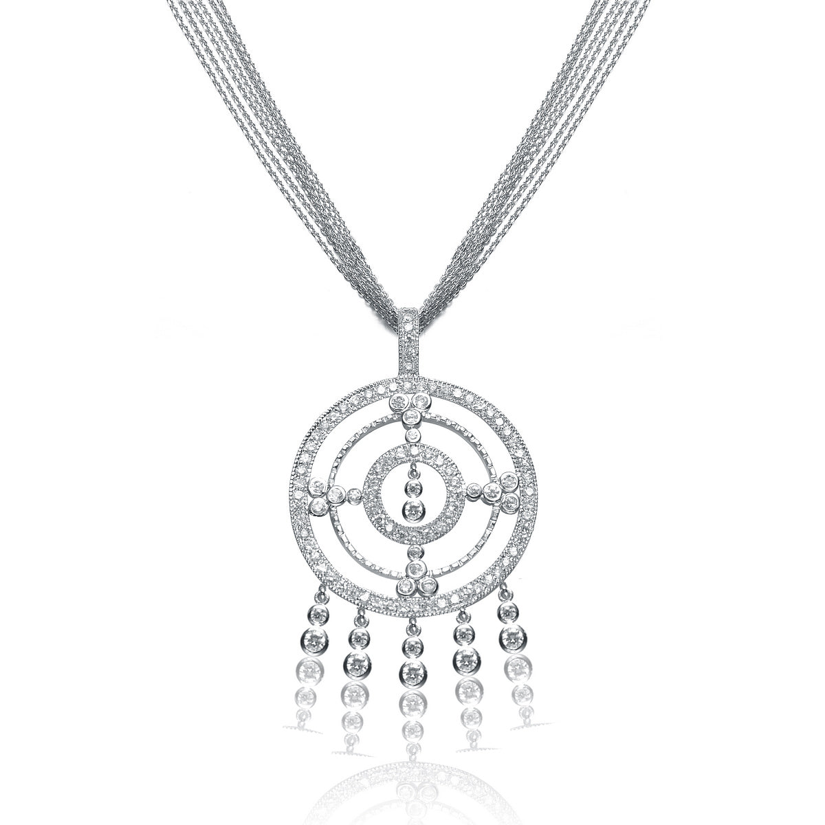 Gv Cz Ss Rhodium Plated Large Round Bezzel Set Pendant
