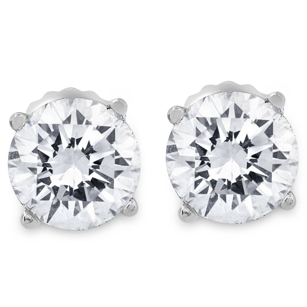 1ct Round Diamond Stud Earrings in 14K White Gold with Screw Backs