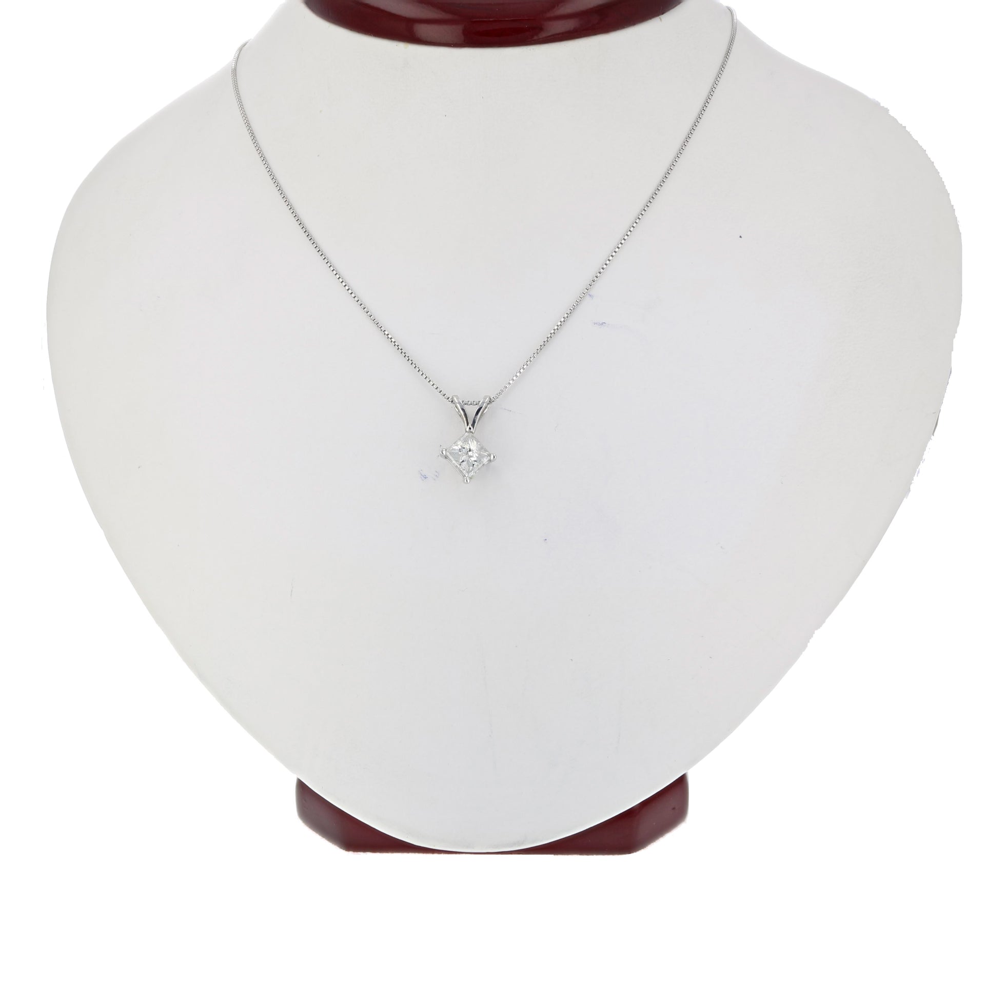 3/4 cttw Diamond Solitaire Pendant Necklace 14K White Gold Princess with Chain