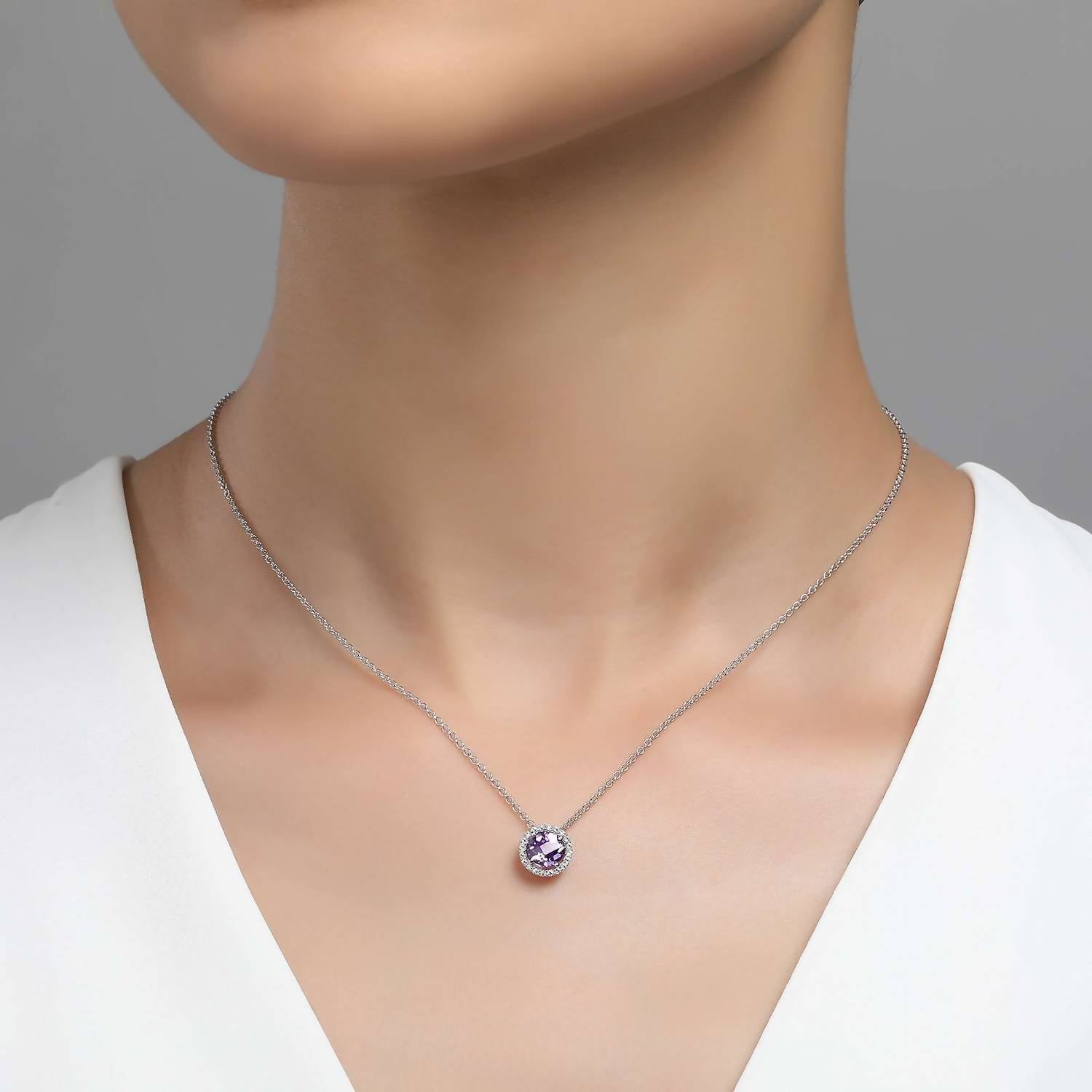 February Birthstone Necklace In Amethyst/silver
