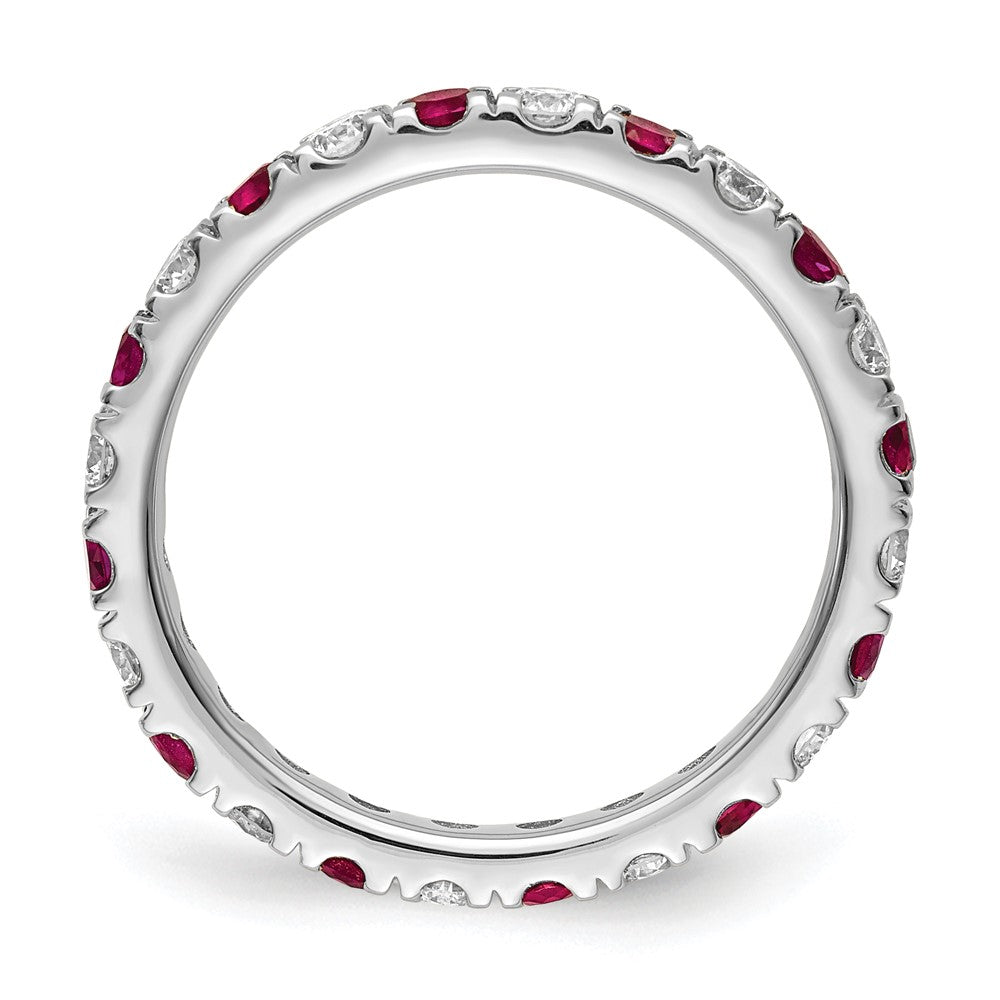 14k White Gold Lab Grown Diamond & Ruby Eternity Wedding Band Ring 0.8ct Clarity- VS Color- G-H