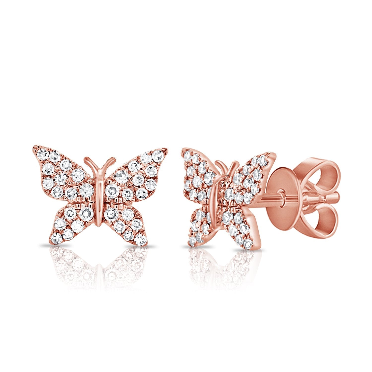14k Gold Diamond Butterfly Stud Earrings