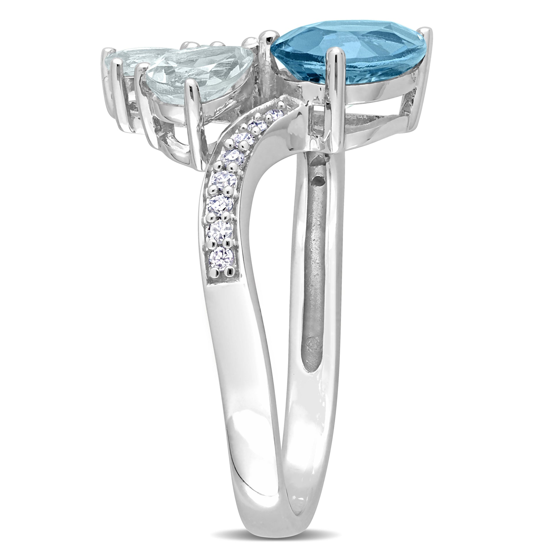 1 7/8 CT TGW Pear-Shape London Blue Topaz and Aquamarine and 1/10 CT TW Diamond Toi et Moi Ring in 14K White Gold