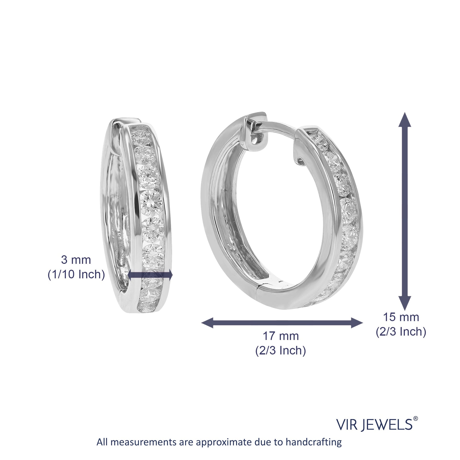 3/4 cttw Round Cut Lab Grown Diamond Hoop Earrings in .925 Sterling Silver Channel Set 2/3 Inch