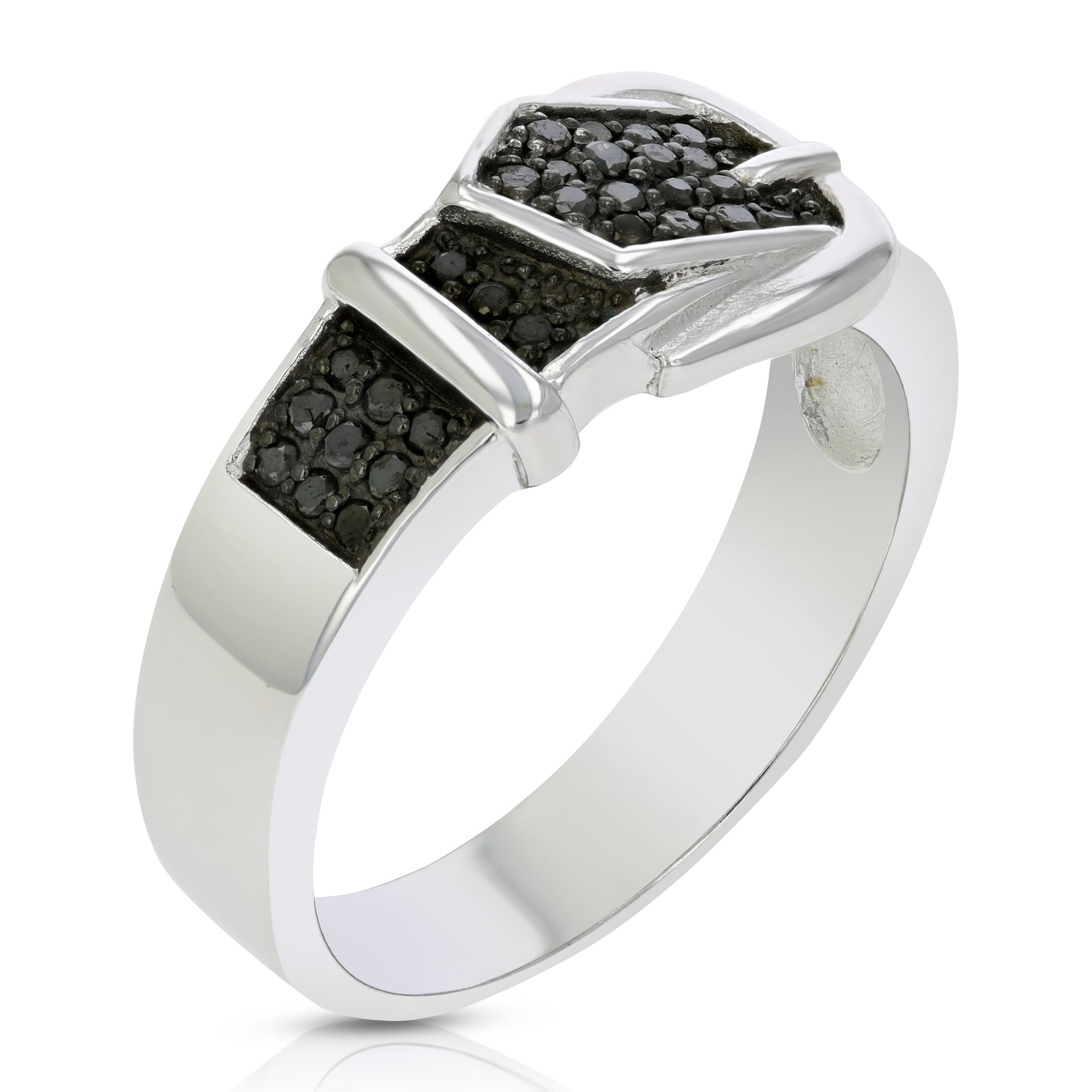 1/4 Cttw Black Diamond Buckle Ring .925 Sterling Silver With Black Rhodium